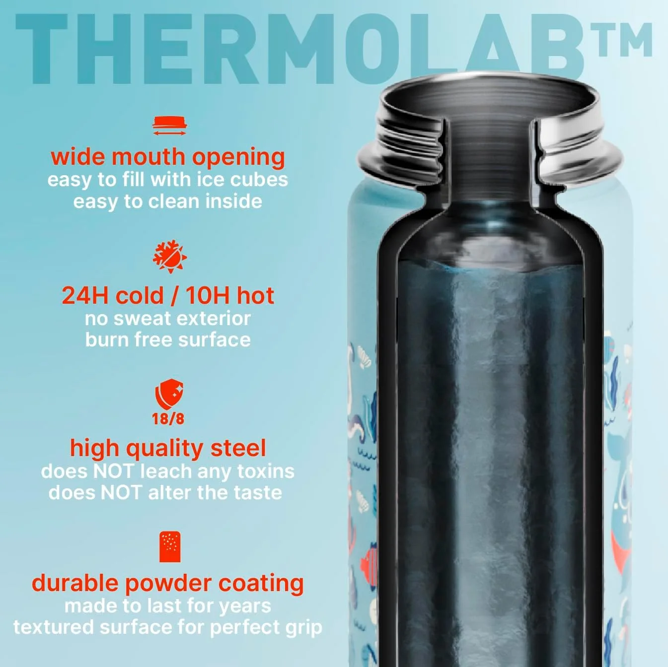 بطری آب کودکانه بیولا 550 میلی لیتر، استیل ضد زنگ 18/8، دوجداره عایق، فلاسک با درب نی دار و دهانه گشاد، مناسب مایعات سرد و گرم، بطری ورزشی مدرسه (560 گرم، Sea Vibes) بطری آب کودکانه بیولا 550 میلی لیتر، استیل ضد زنگ 18/8، دوجداره عایق، فلاسک با درب نی دار و دهانه گشاد، مناسب مایعات سرد و گرم، بطری ورزشی مدرسه (560 گرم، Sea Vibes)