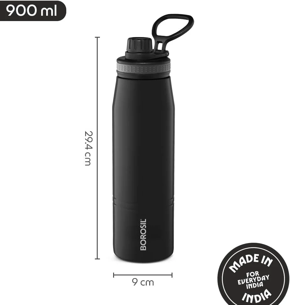 بوروسیل - فلاسک آب استیل ضد زنگ Hydra Gosports - عایق خلاء، 900 میلی لیتر، مشکی بوروسیل - فلاسک آب استیل ضد زنگ Hydra Gosports - عایق خلاء، 900 میلی لیتر، مشکی