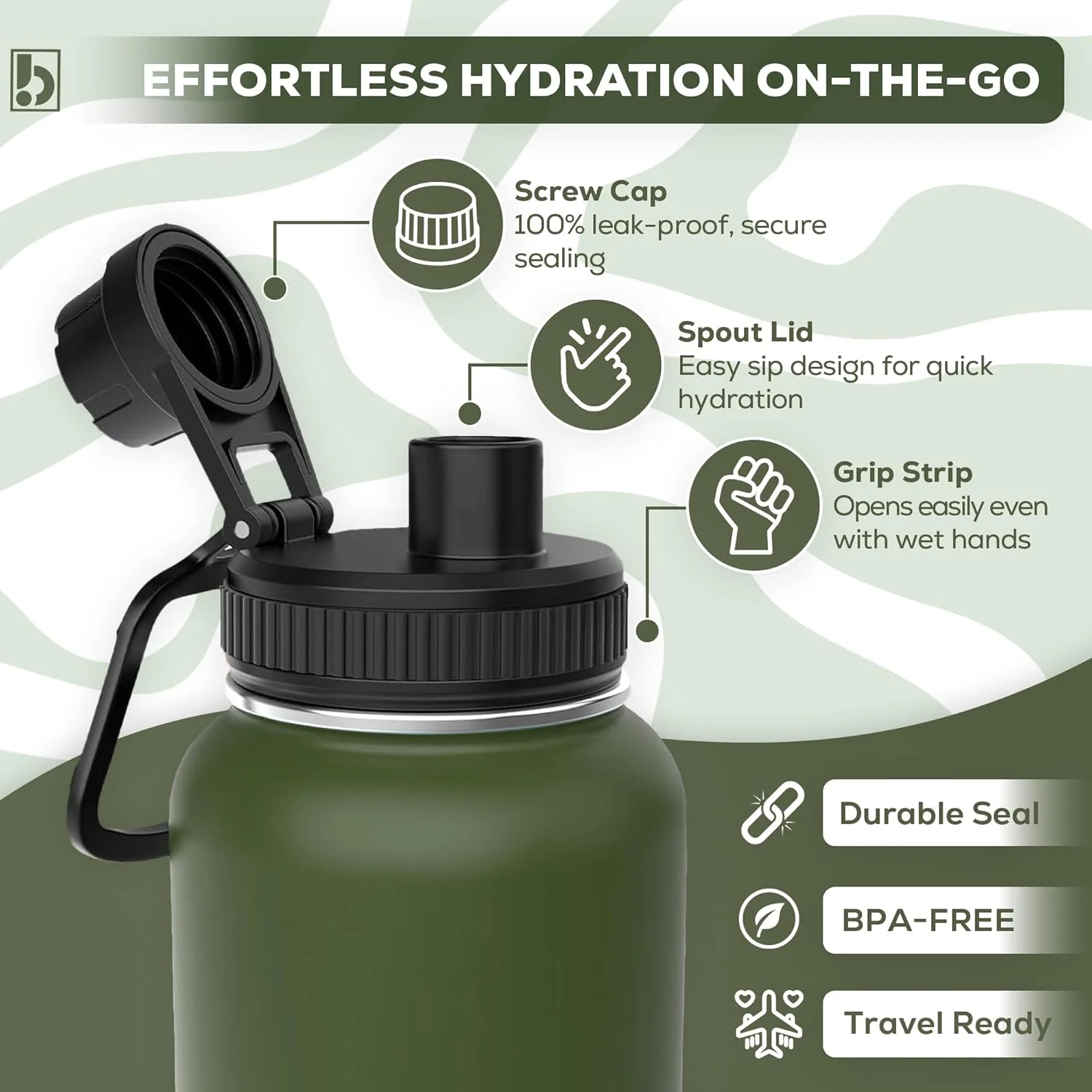 بطری آب بایآن، استیل ضد زنگ 18/8، فلاسک عایق خلاء دو جداره با درب نیدار دهانه پهن، قمقمه آب سرد و گرم برای ورزش، مسافرت، کودکان، مدرسه، باشگاه، دفتر (سبز ارتشی، 1000 میلیلیتر) بطری آب بایآن، استیل ضد زنگ 18/8، فلاسک عایق خلاء دو جداره با درب نیدار دهانه پهن، قمقمه آب سرد و گرم برای ورزش، مسافرت، کودکان، مدرسه، باشگاه، دفتر (سبز ارتشی، 1000 میلیلیتر)