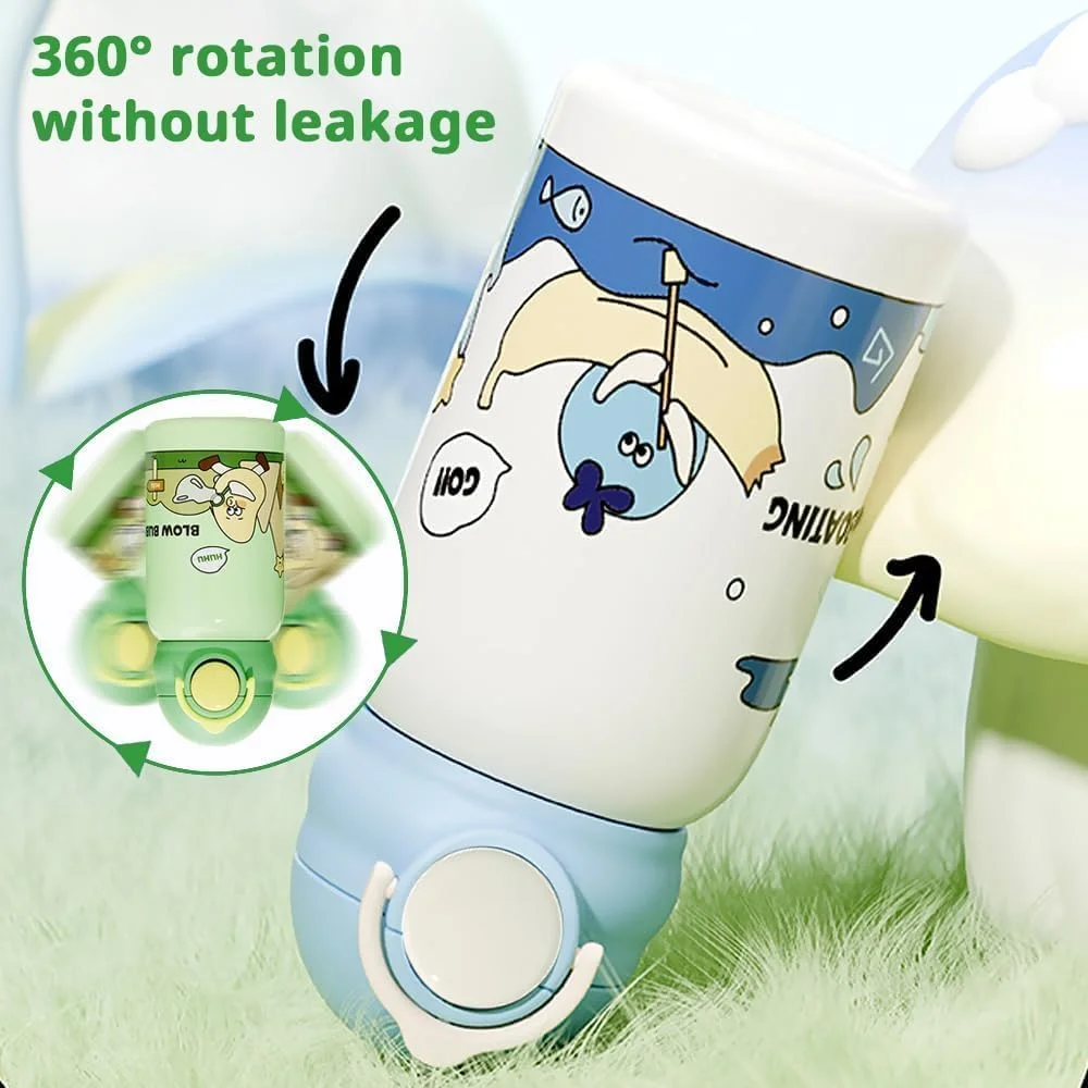 بطری آب عایق استیل ضد زنگ کودکانه BIGTHREE با نی، 500 میلی لیتر، ضد نشت، بدون BPA، بطری حرارتی قابل استفاده مجدد برای کودکان نوپا، پسران و دختران، شامل بند (سبز)