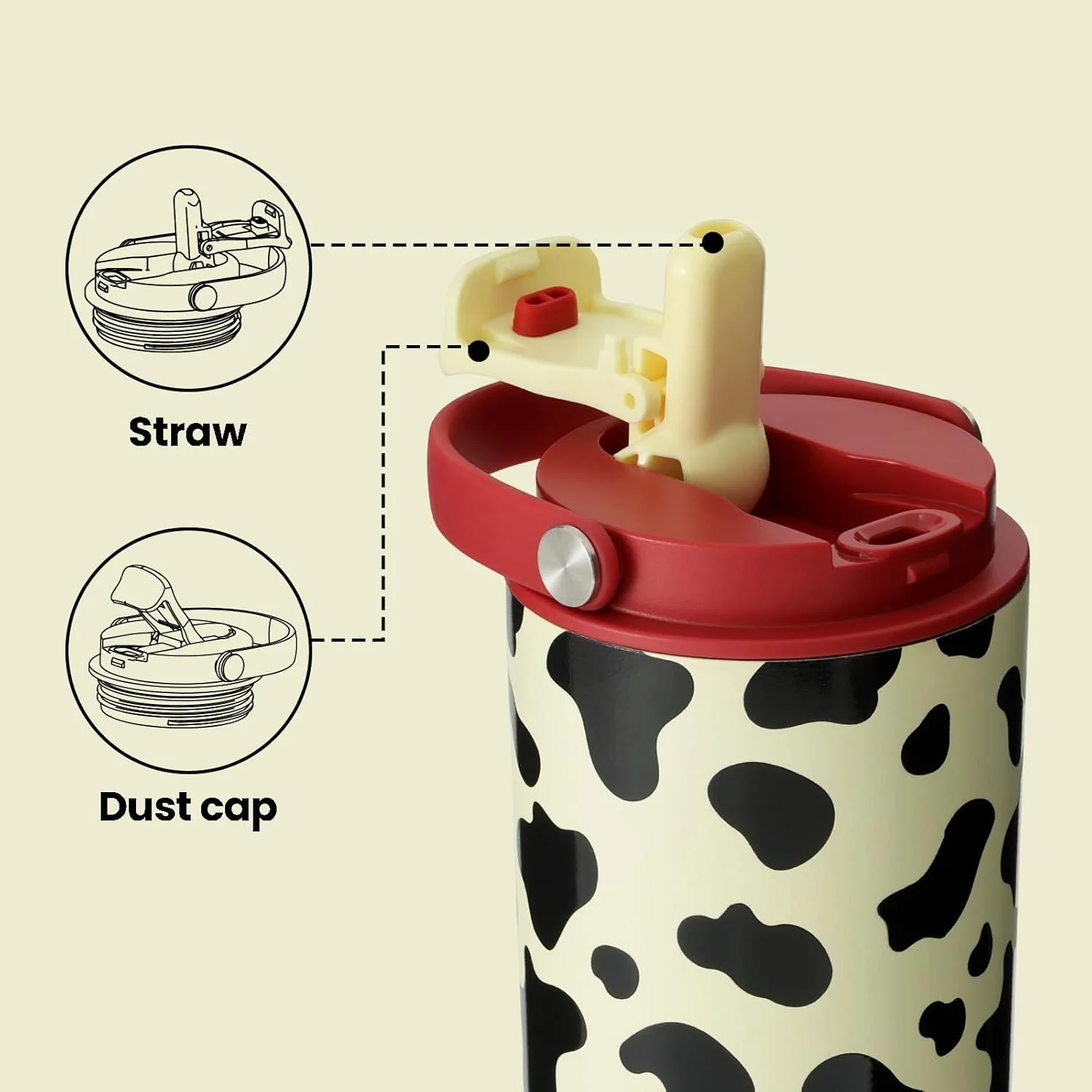 بطری آب عایق bottlebottle با نی و دسته، بطری های آب استیل ضد زنگ برای ماشین، ورزش، خانه، دفتر و مدرسه، بطری های ضد نشت 770 میلی لیتری (طرح گاو) بطری آب عایق bottlebottle با نی و دسته، بطری های آب استیل ضد زنگ برای ماشین، ورزش، خانه، دفتر و مدرسه، بطری های ضد نشت 770 میلی لیتری (طرح گاو)