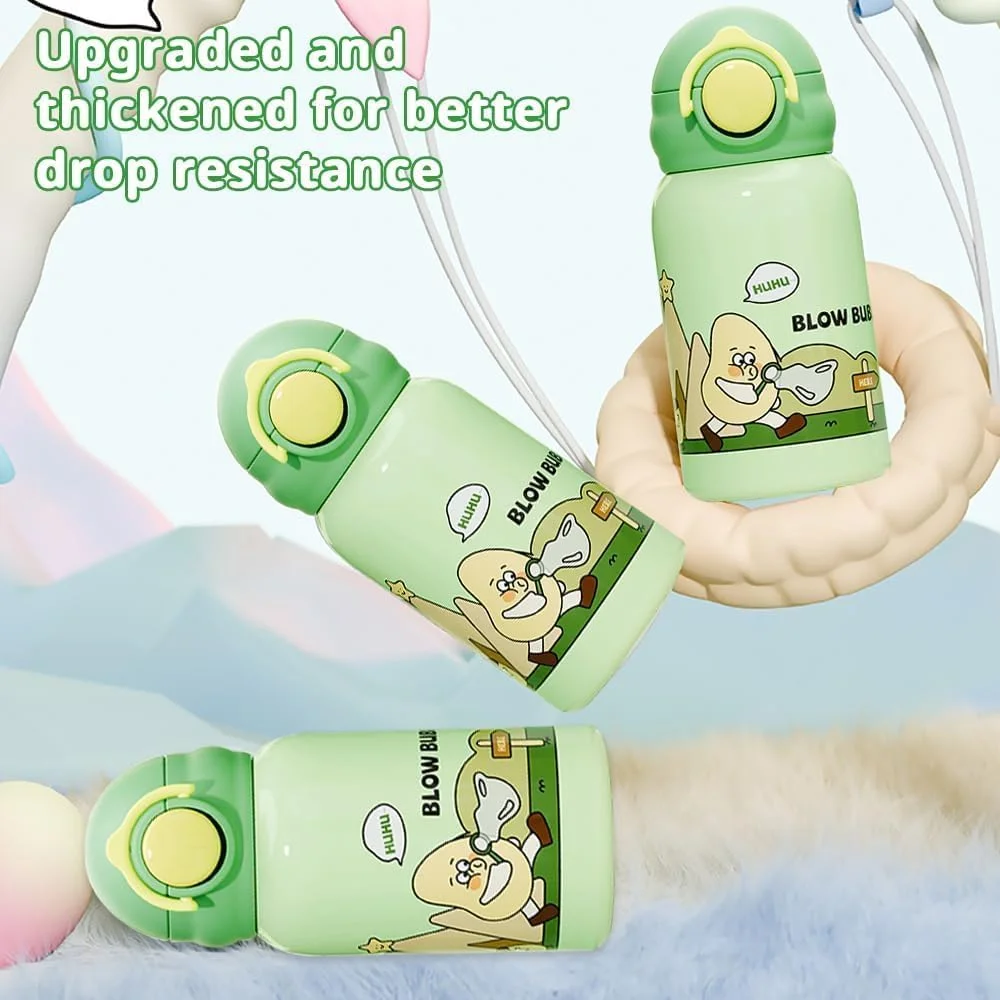 بطری آب عایق استیل ضد زنگ کودکانه BIGTHREE با نی، 500 میلی لیتر، ضد نشت، بدون BPA، بطری حرارتی قابل استفاده مجدد برای کودکان نوپا، پسران و دختران، شامل بند (سبز)