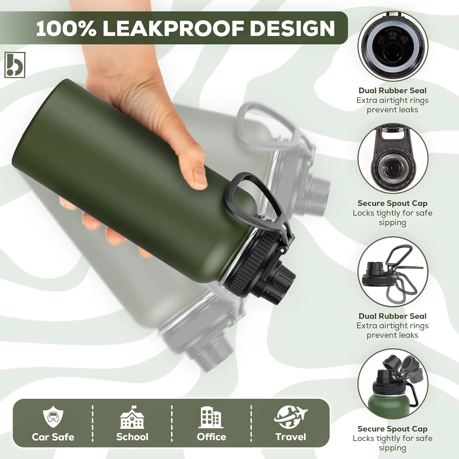 بطری آب بایآن، استیل ضد زنگ 18/8، فلاسک عایق خلاء دو جداره با درب نیدار دهانه پهن، قمقمه آب سرد و گرم برای ورزش، مسافرت، کودکان، مدرسه، باشگاه، دفتر (سبز ارتشی، 1000 میلیلیتر) بطری آب بایآن، استیل ضد زنگ 18/8، فلاسک عایق خلاء دو جداره با درب نیدار دهانه پهن، قمقمه آب سرد و گرم برای ورزش، مسافرت، کودکان، مدرسه، باشگاه، دفتر (سبز ارتشی، 1000 میلیلیتر)