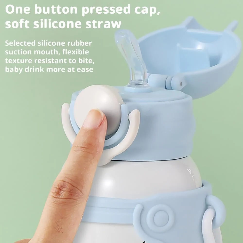 بطری آب عایق استیل ضد زنگ کودکانه BIGTHREE با نی، 500 میلی لیتر، ضد نشت، بدون BPA، بطری حرارتی قابل استفاده مجدد برای کودکان نوپا، پسران و دختران، شامل بند (سبز)