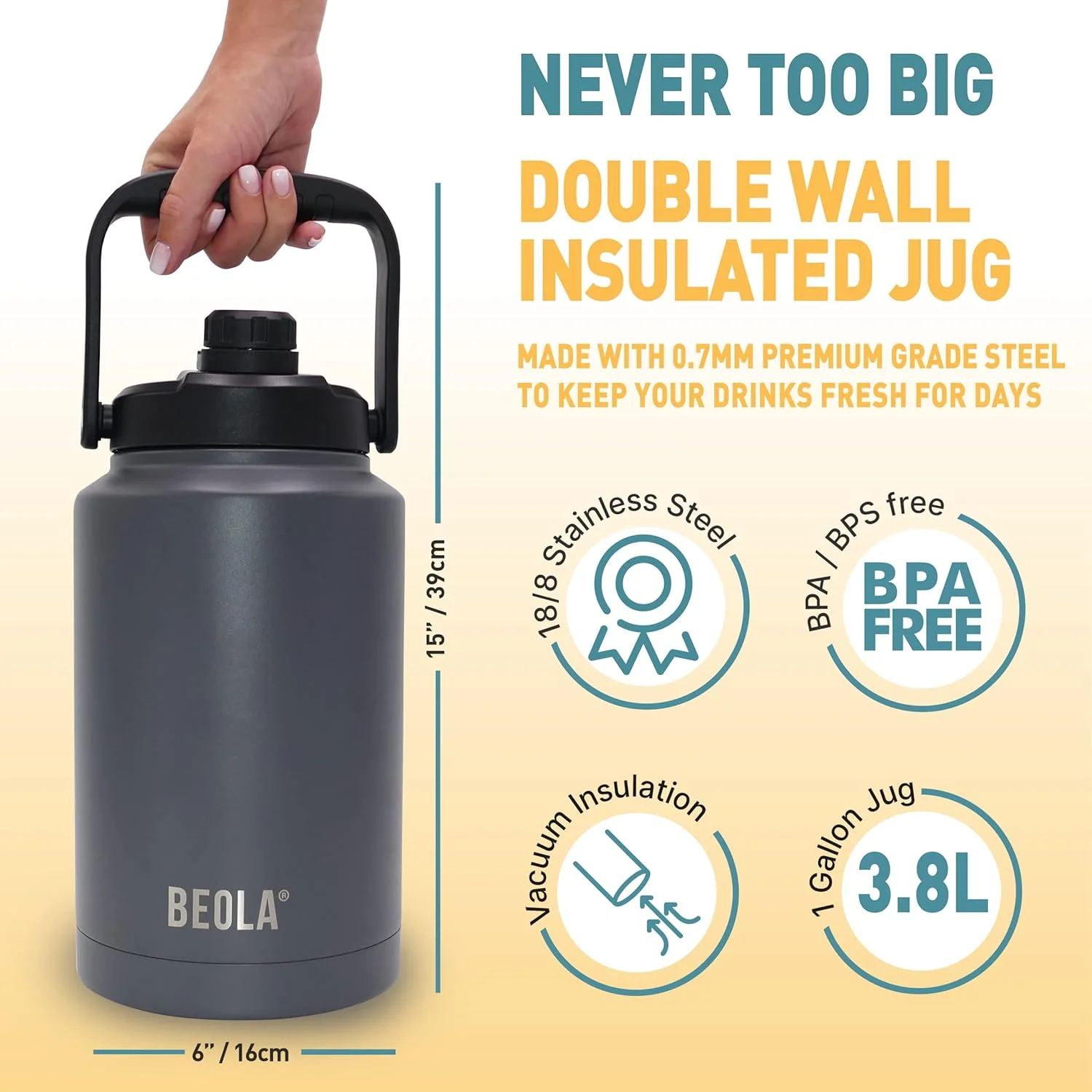 بطری آب عایق بندی شده BEOLA، سری Thermolab، بطری 3.7 لیتری، فلاسک عایق بندی شده دو جداره، بطری آب عایق استیل ضد زنگ، بطری آب بزرگ، فلاسک 3.7 لیتری بطری آب عایق بندی شده BEOLA، سری Thermolab، بطری 3.7 لیتری، فلاسک عایق بندی شده دو جداره، بطری آب عایق استیل ضد زنگ، بطری آب بزرگ، فلاسک 3.7 لیتری