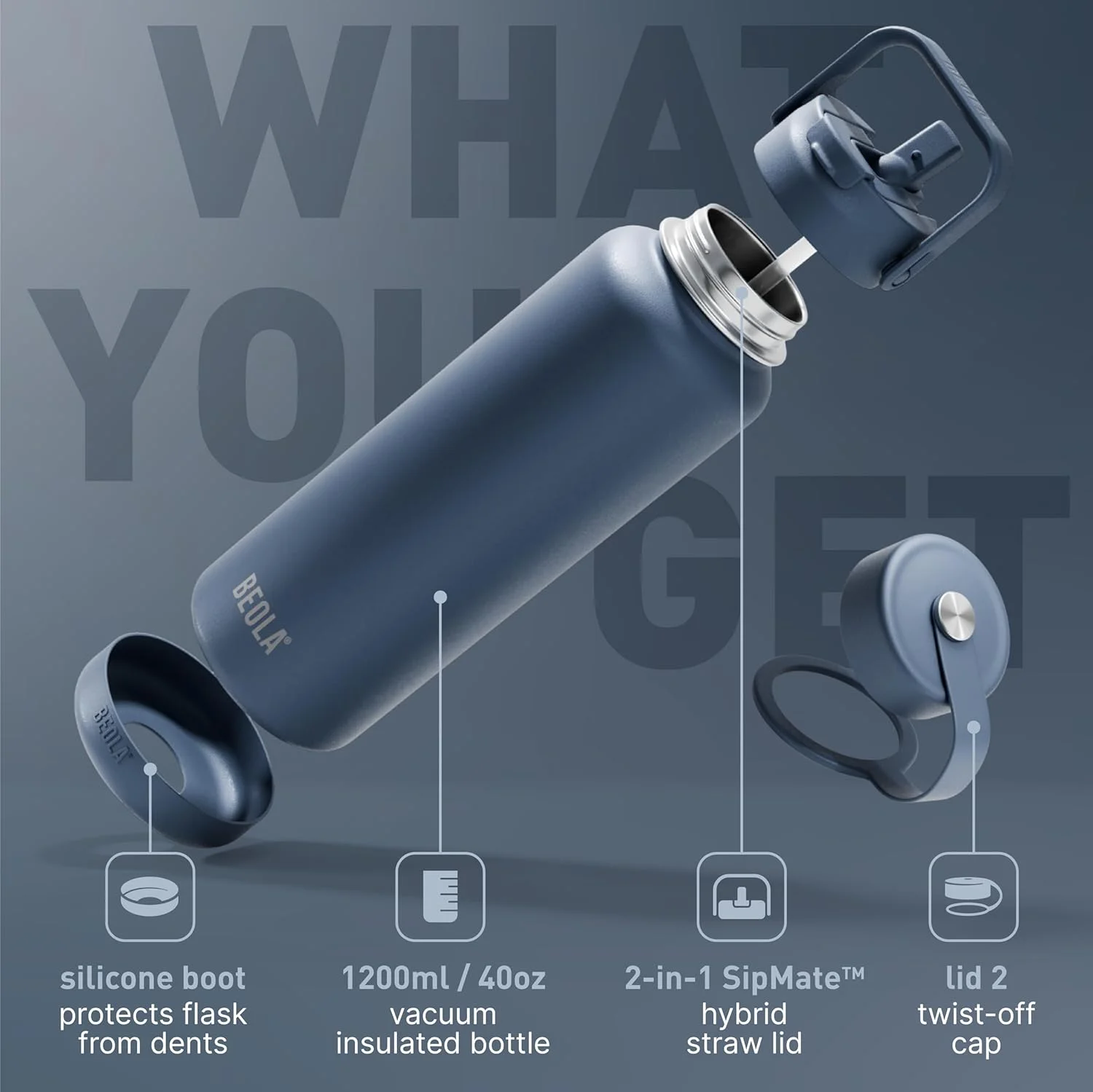 بطری آب عایق خلاء 1200 میلی لیتری BEOLA، فلاسک نوشیدنی آب استیل ضد زنگ دو جداره سری Thermolab با درب نی، دارای 2 درب، قمقمه گرم و سرد، بطری ورزشی 40oz (آبی دریایی) بطری آب عایق خلاء 1200 میلی لیتری BEOLA، فلاسک نوشیدنی آب استیل ضد زنگ دو جداره سری Thermolab با درب نی، دارای 2 درب، قمقمه گرم و سرد، بطری ورزشی 40oz (آبی دریایی)