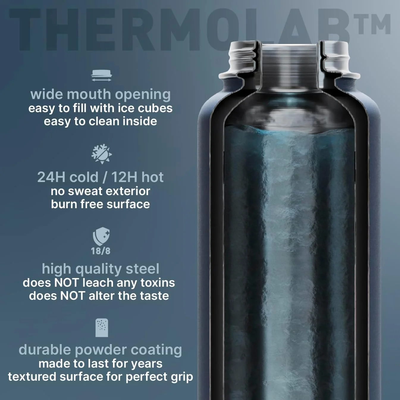 بطری آب عایق خلاء 1200 میلی لیتری BEOLA، فلاسک نوشیدنی آب استیل ضد زنگ دو جداره سری Thermolab با درب نی، دارای 2 درب، قمقمه گرم و سرد، بطری ورزشی 40oz (آبی دریایی) بطری آب عایق خلاء 1200 میلی لیتری BEOLA، فلاسک نوشیدنی آب استیل ضد زنگ دو جداره سری Thermolab با درب نی، دارای 2 درب، قمقمه گرم و سرد، بطری ورزشی 40oz (آبی دریایی)