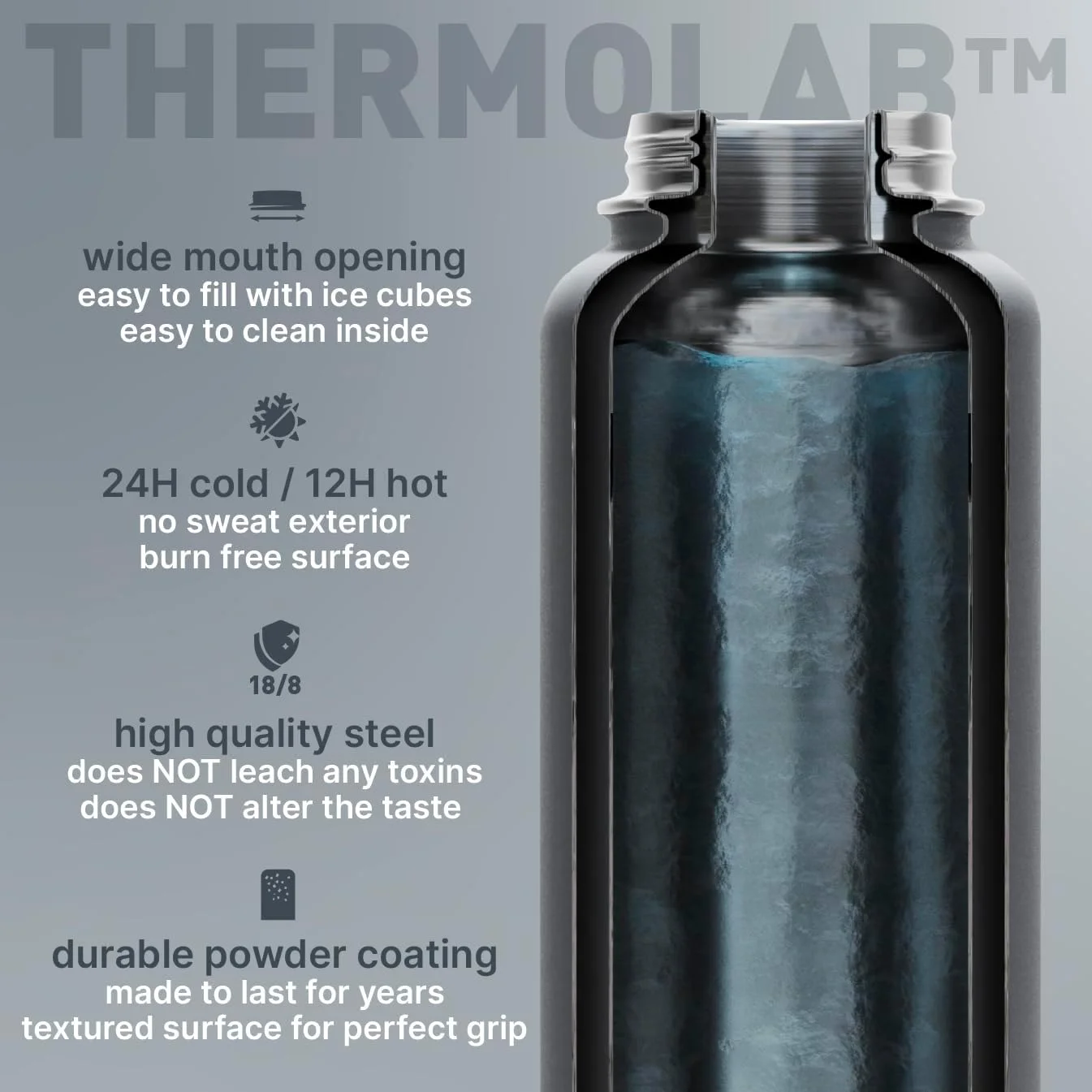 بطری آب 750 میلی لیتری BEOLA، استیل ضد زنگ 18/8، عایق دو جداره، فلاسک ترموس با درب نی دار و دهانه گشاد، دارای 2 درب، مناسب برای مایعات سرد و گرم، بطری ورزشی (خاکستری آتشفشانی) بطری آب 750 میلی لیتری BEOLA، استیل ضد زنگ 18/8، عایق دو جداره، فلاسک ترموس با درب نی دار و دهانه گشاد، دارای 2 درب، مناسب برای مایعات سرد و گرم، بطری ورزشی (خاکستری آتشفشانی)