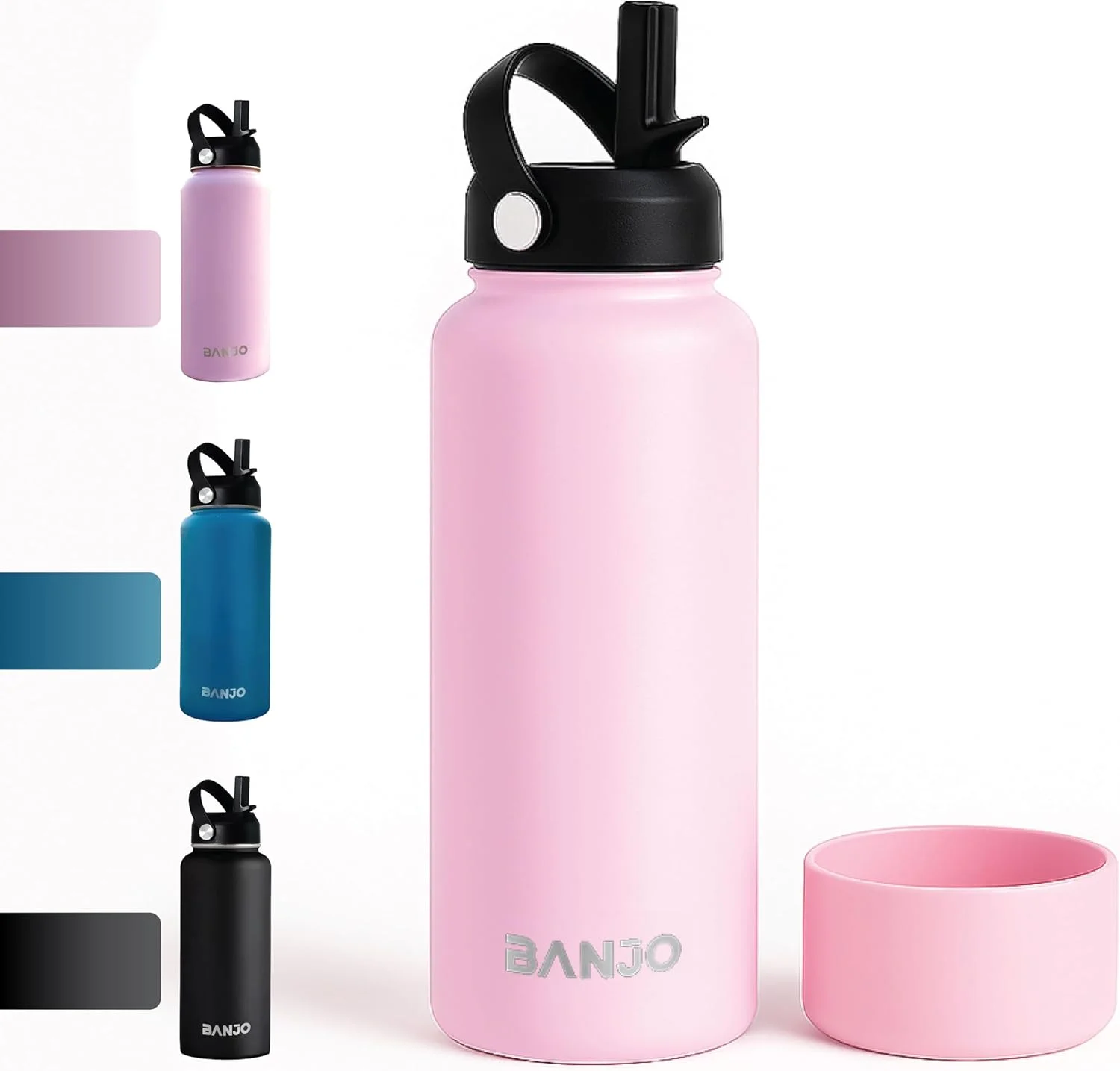 بطری آب استیل ضد زنگ عایق بندی شده بنجو 32oz - فلاسک خلاء دو جداره، ضد نشت، مناسب برای نوشیدنی های گرم و سرد، مسافرت، باشگاه، پیاده روی و استفاده در فضای باز (صورتی)