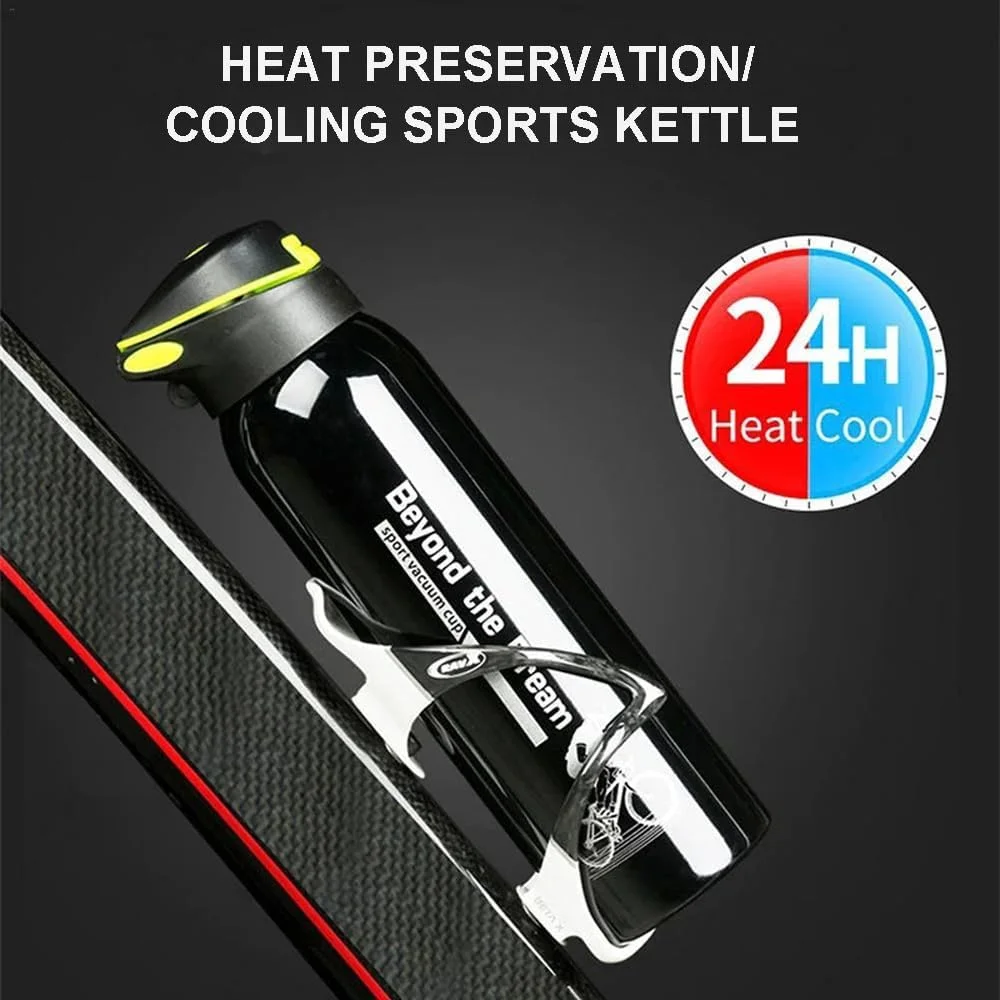 بطری آب دوچرخه سواری Beauenty، بطری آب دوچرخه سواری استیل ضد زنگ خلاء، ماگ حرارتی ساده دو جداره، بطری آب دوچرخه عایق دار با درب نی و درب انعطاف پذیر، بدون BPA، 500 میلی لیتر