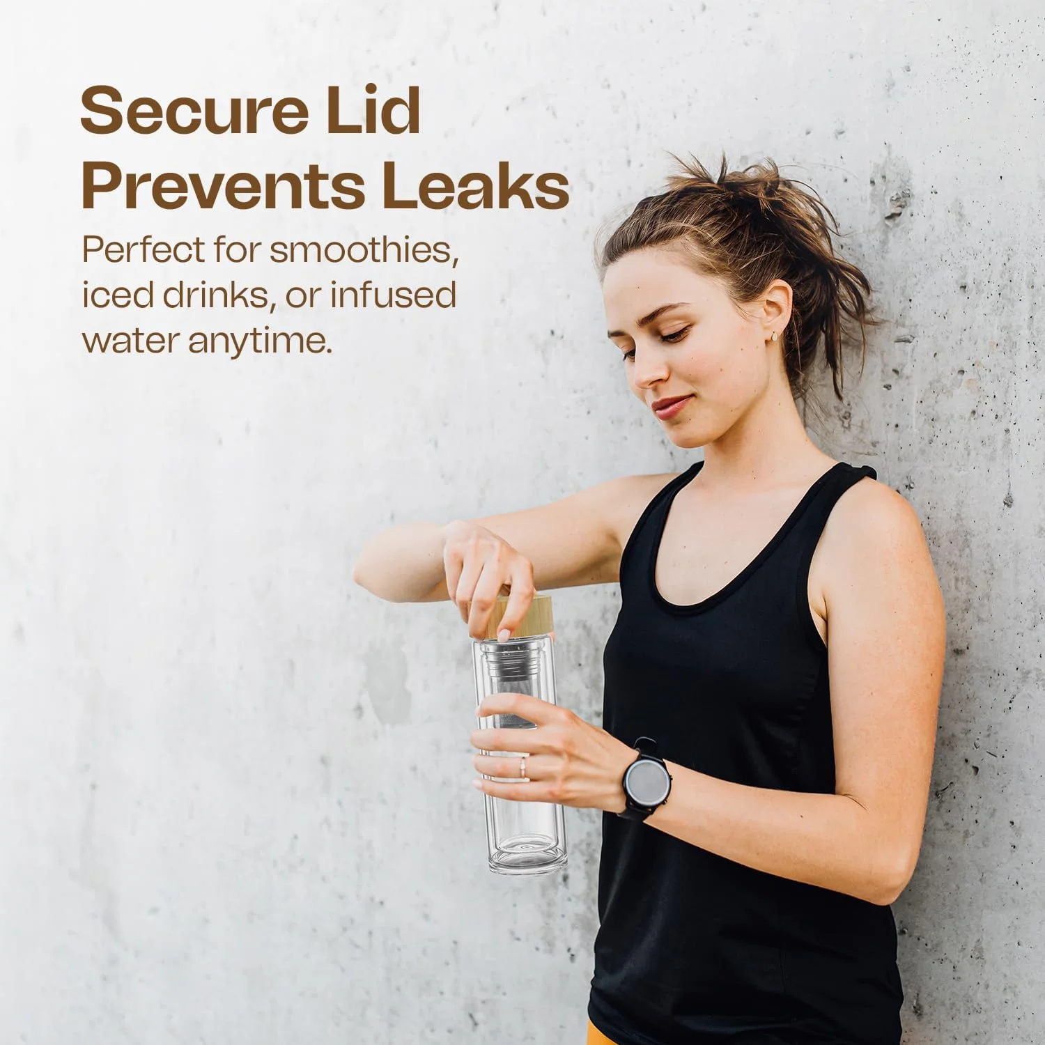 بطری شیشه ای بوروسیلیکات ABM با صافی و دم کننده - بطری آب عایق دو جداره برای چای برگ، دم کرده میوه و قهوه، فاقد BPA، درب بامبو - بادوام، شیک و مقاوم در برابر نشت بطری شیشه ای بوروسیلیکات ABM با صافی و دم کننده - بطری آب عایق دو جداره برای چای برگ، دم کرده میوه و قهوه، فاقد BPA، درب بامبو - بادوام، شیک و مقاوم در برابر نشت