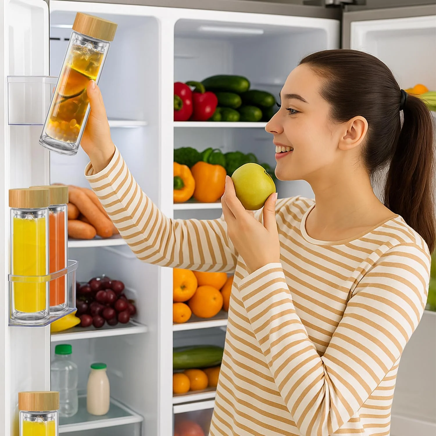 بطری شیشه ای بوروسیلیکات THE ABM با صافی و دم کننده - بطری آب عایق دو جداره برای چای برگ، دمنوش میوه و قهوه، فاقد BPA، درب بامبو - بادوام، شیک و مقاوم در برابر نشت بطری شیشه ای بوروسیلیکات THE ABM با صافی و دم کننده - بطری آب عایق دو جداره برای چای برگ، دمنوش میوه و قهوه، فاقد BPA، درب بامبو - بادوام، شیک و مقاوم در برابر نشت