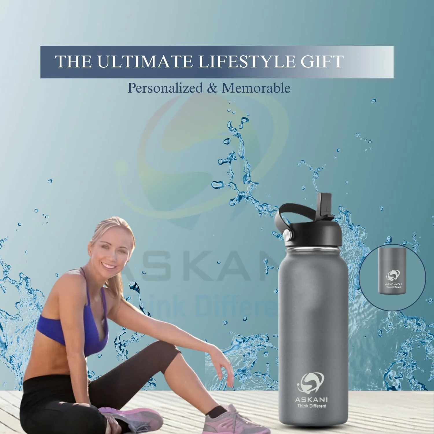بطری آب استیل ضد زنگ عایق خلاء آسکانِی، درب ضد نشت 2 در 1 نی و جرعه نوش، بادوام و شیک برای مسافرت باشگاه و دفتر، فلاسک حرارتی نوشیدنی ها را گرم و سرد نگه می دارد، 750 میلی لیتر، (خاکستری)