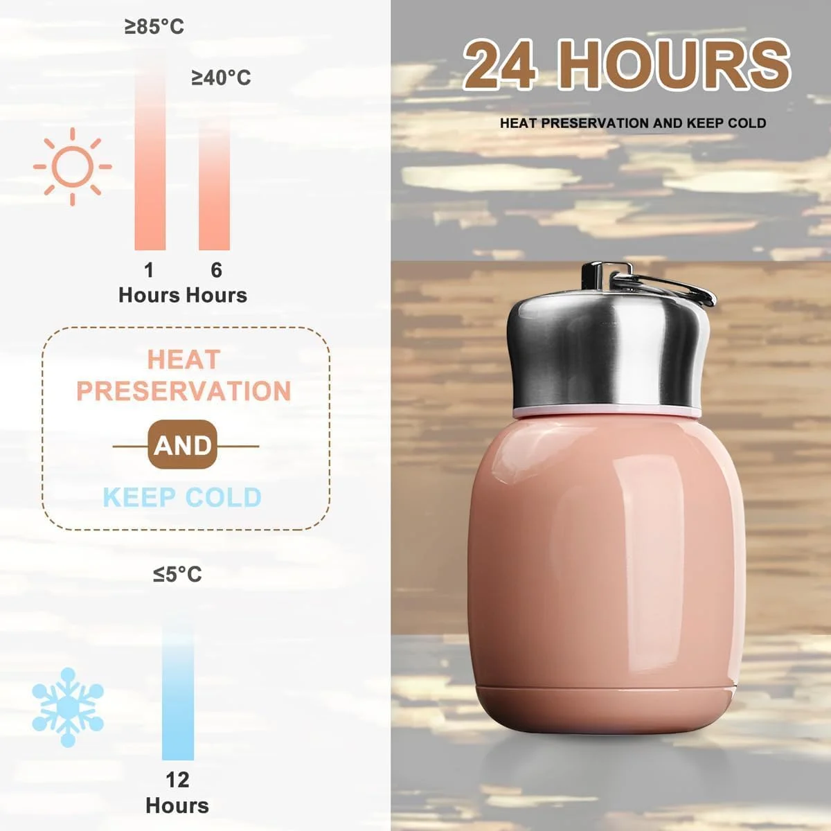 بطری آب عایق کوچک Azonee، بطری آب استیل ضد زنگ 200 میلی لیتر/7 اونس، قمقمه کوچک قابل حمل، فنجان خلاء برای پسران، دختران، مدرسه، دفتر، کمپینگ، ترمو ورزشی کوچک (صورتی هلویی) بطری آب عایق کوچک Azonee، بطری آب استیل ضد زنگ 200 میلی لیتر/7 اونس، قمقمه کوچک قابل حمل، فنجان خلاء برای پسران، دختران، مدرسه، دفتر، کمپینگ، ترمو ورزشی کوچک (صورتی هلویی)