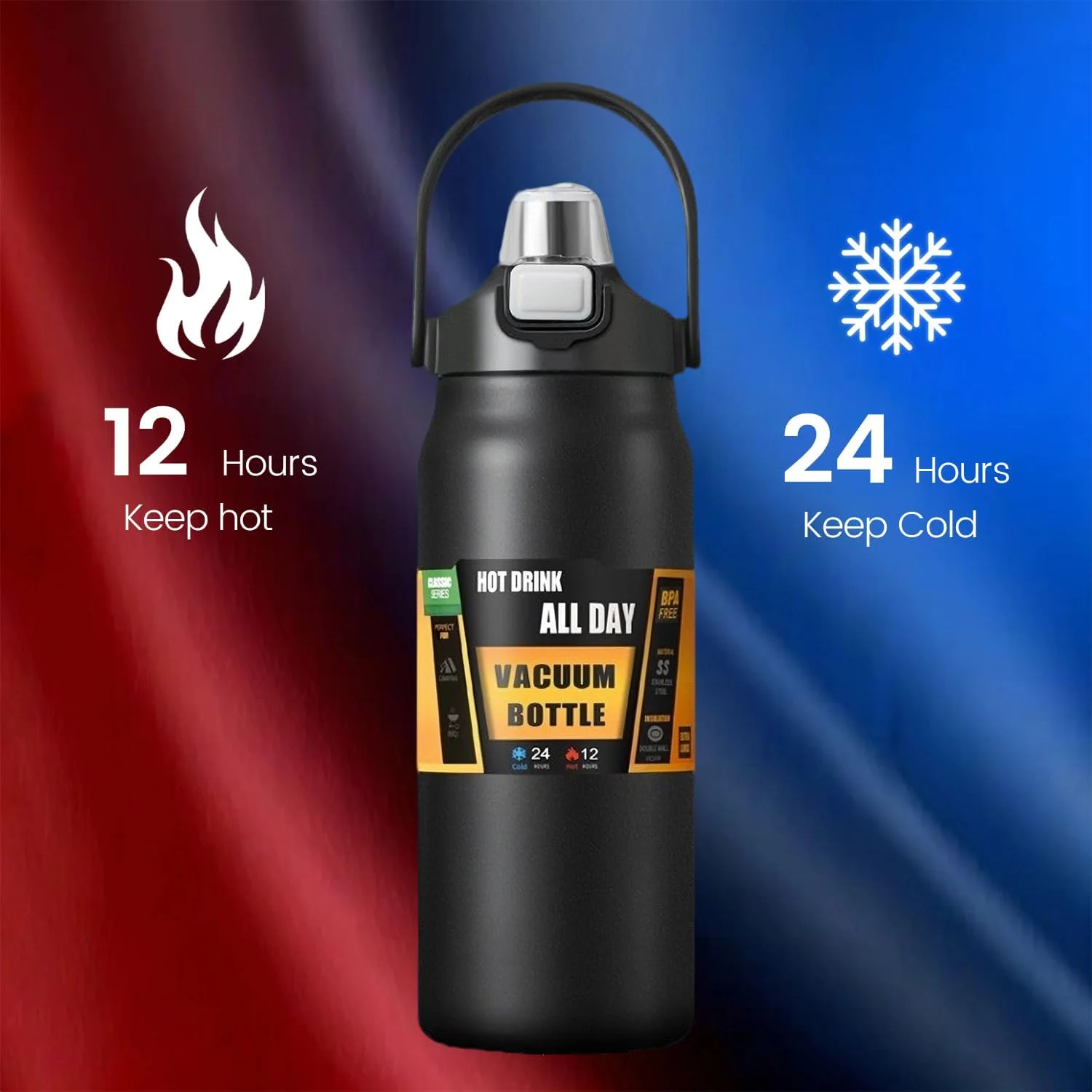 بطری آب ورزشی عایق خلاء بزرگ AccLoo با ظرفیت 1500 میلی لیتر، فلاسک استیل ضد زنگ با درب دو منظوره، قمقمه بادوام و ضد نشت برای کمپینگ، پیاده روی و باشگاه