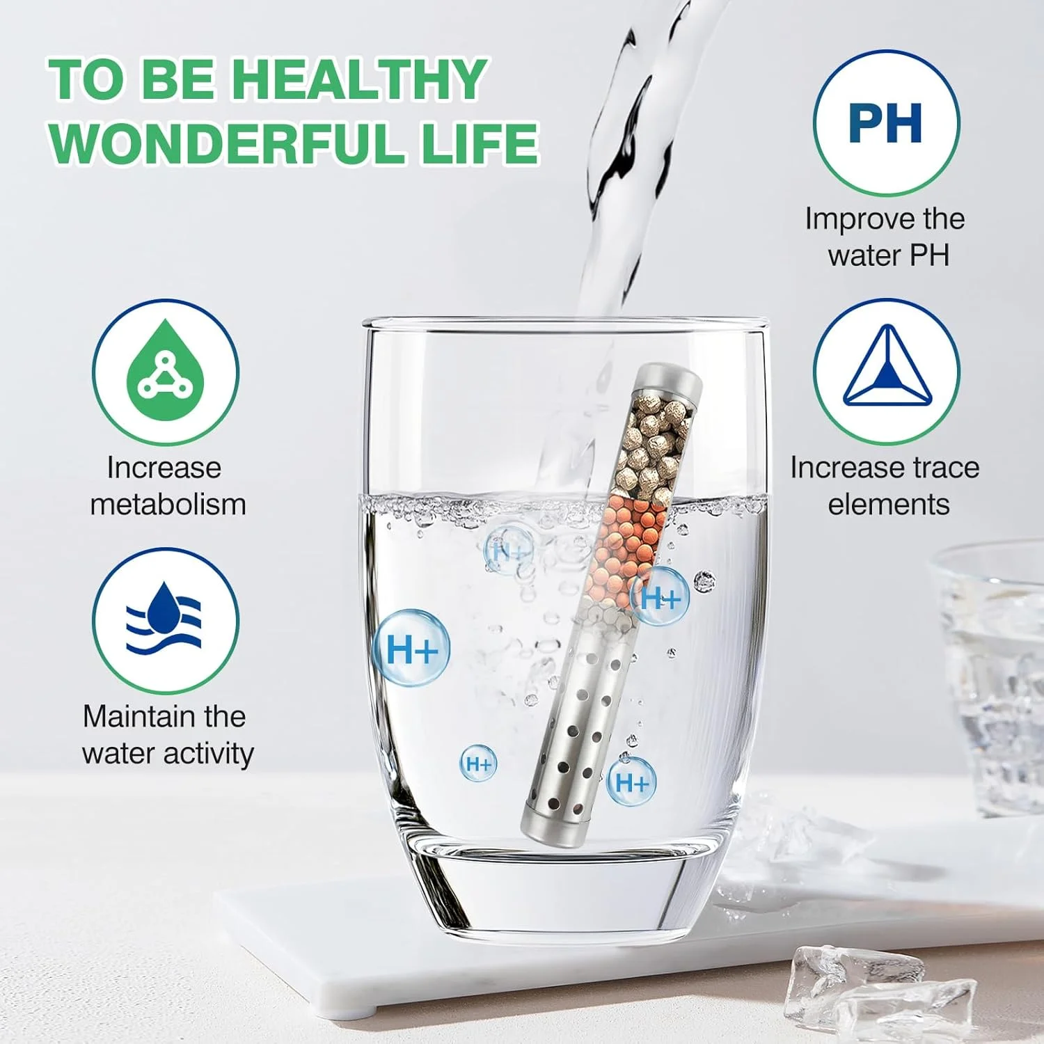 میله قلیایی کننده آب VTORFUN، بسته 5 عددی، میله قابل حمل مواد معدنی هیدروژن، فیلتر تصفیه کننده یونیزه کننده قلیایی PH استیل ضد زنگ