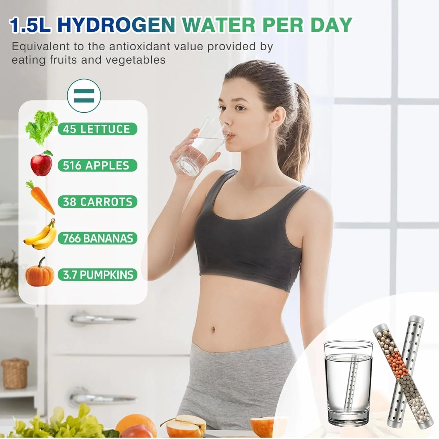 میله قلیایی کننده آب VTORFUN، بسته 5 عددی، میله قابل حمل مواد معدنی هیدروژن، فیلتر تصفیه کننده یونیزه کننده قلیایی PH استیل ضد زنگ