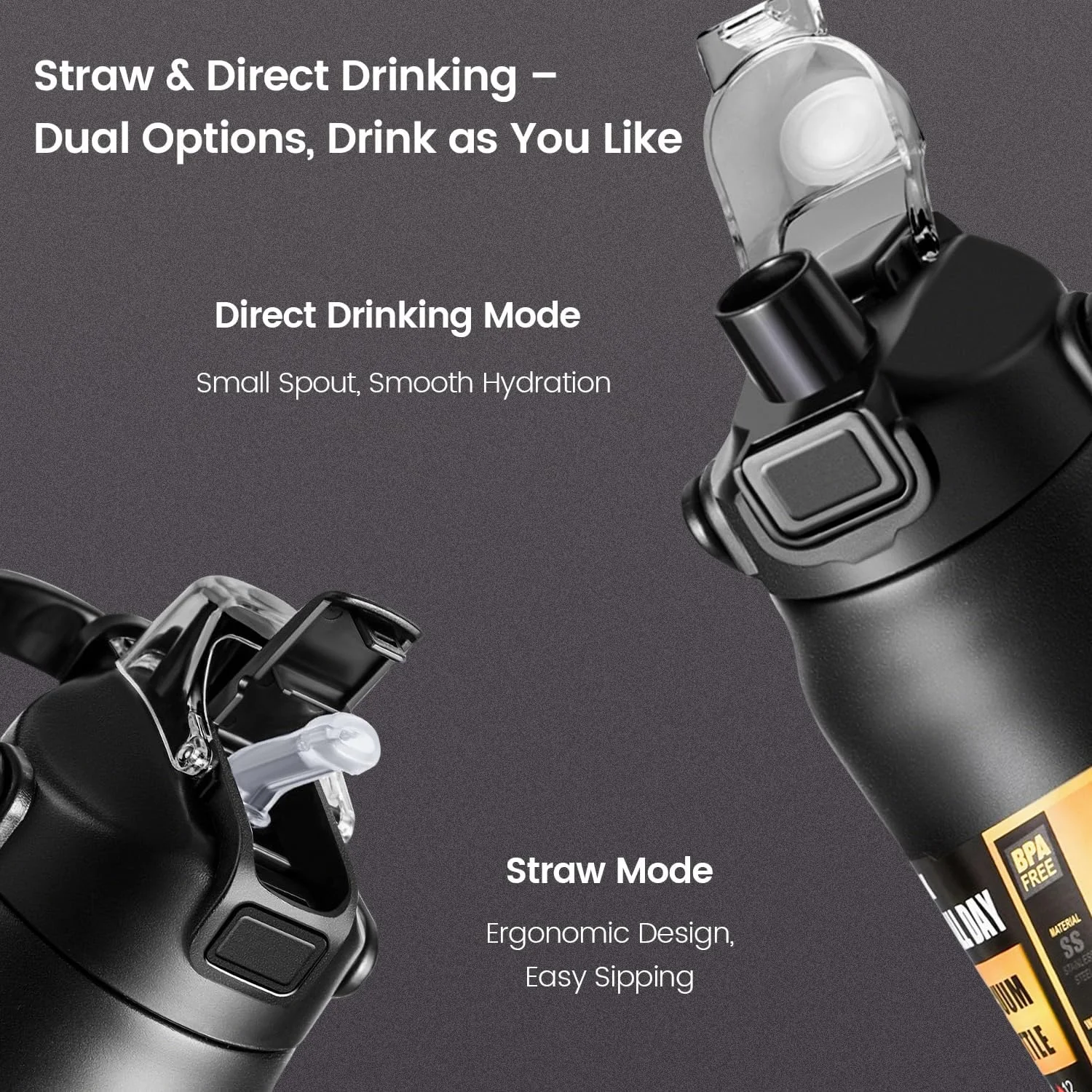 بطری آب ورزشی عایق خلاء بزرگ AccLoo با ظرفیت 1500 میلی لیتر، فلاسک استیل ضد زنگ با درب دو منظوره، قمقمه بادوام و ضد نشت برای کمپینگ، پیاده روی و باشگاه