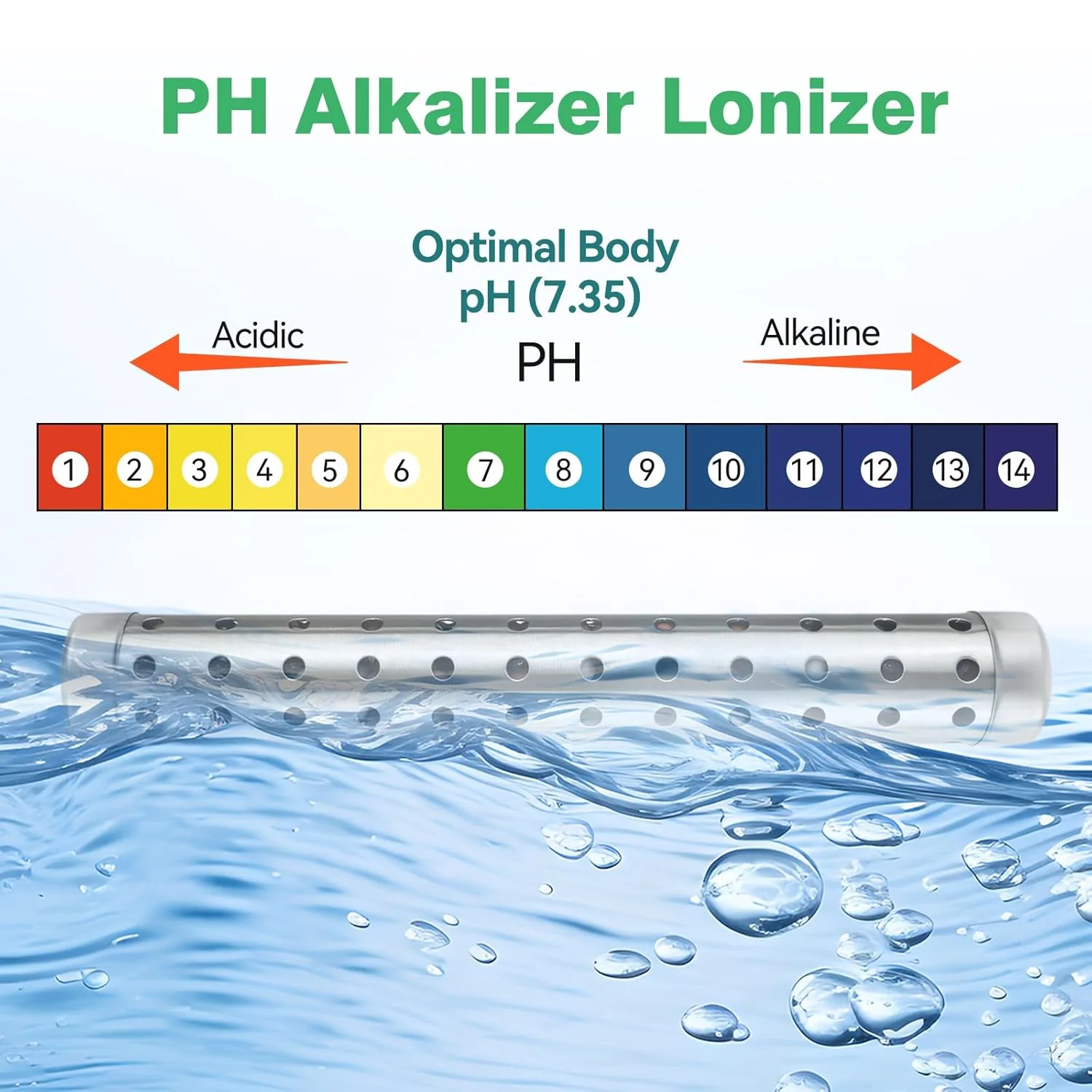 میله قلیایی کننده آب VTORFUN، بسته 5 عددی، میله قابل حمل مواد معدنی هیدروژن، فیلتر تصفیه کننده یونیزه کننده قلیایی PH استیل ضد زنگ