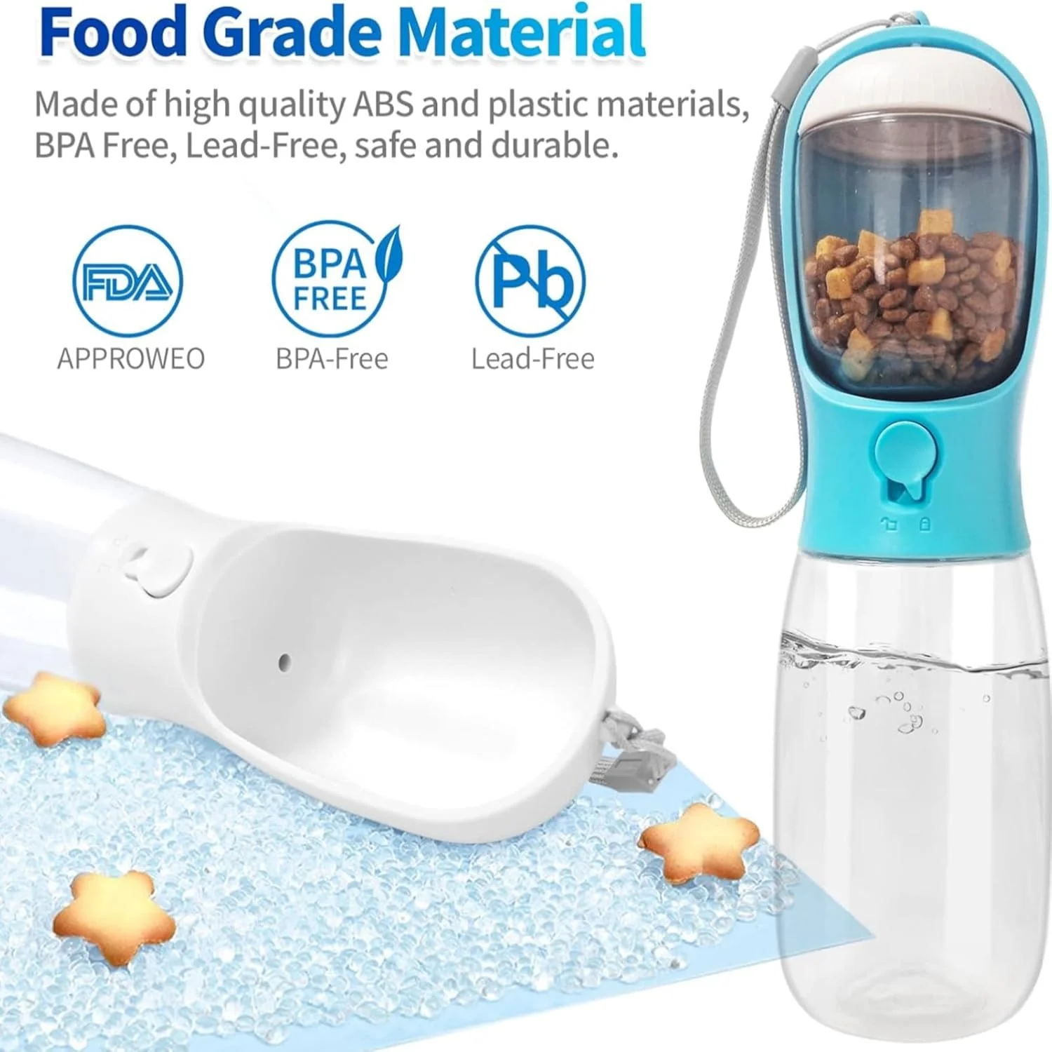 بطری آب سگ TZAONEN، بطری آب حیوانات خانگی قابل حمل با ظرف غذا، آبسردکن قابل حمل در فضای باز برای گربه، توله سگ، حیوانات خانگی برای پیاده روی، کوهنوردی، مسافرت، لوازم ضروری توله سگ، وسایل سگ (562 میلی لیتر)