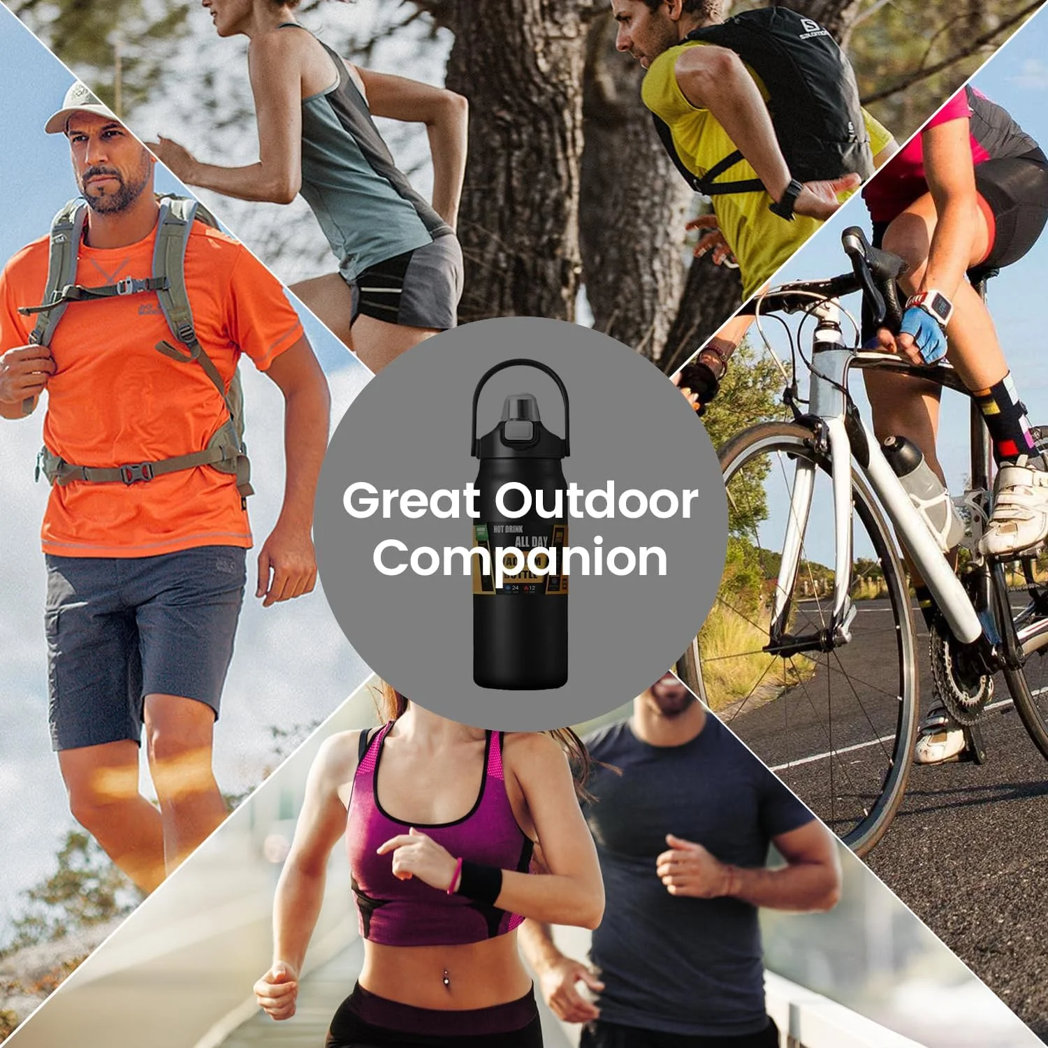 بطری آب ورزشی عایق خلاء بزرگ AccLoo با ظرفیت 1500 میلی لیتر، فلاسک استیل ضد زنگ با درب دو منظوره، قمقمه بادوام و ضد نشت برای کمپینگ، پیاده روی و باشگاه