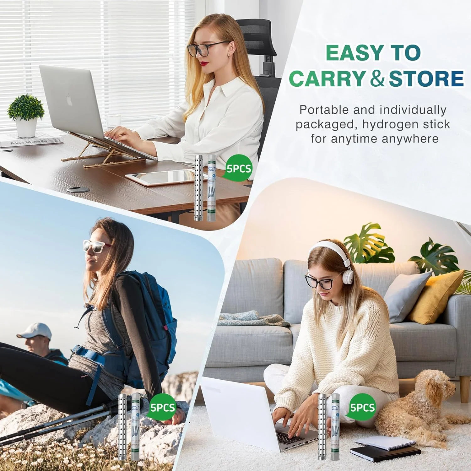 میله قلیایی کننده آب VTORFUN، بسته 5 عددی، میله قابل حمل مواد معدنی هیدروژن، فیلتر تصفیه کننده یونیزه کننده قلیایی PH استیل ضد زنگ