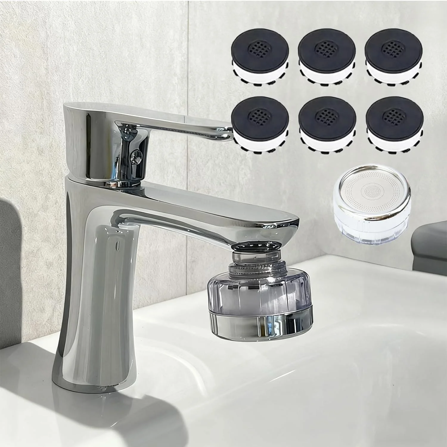 فیلتر آب شیر آشپزخانه 6 در 1 با عمر طولانی، کیت فیلتر شیر قابل تعویض - حذف 99% کلر و نرم کردن آب سخت، فیلتر آب شیر حمام برای پوست های حساس