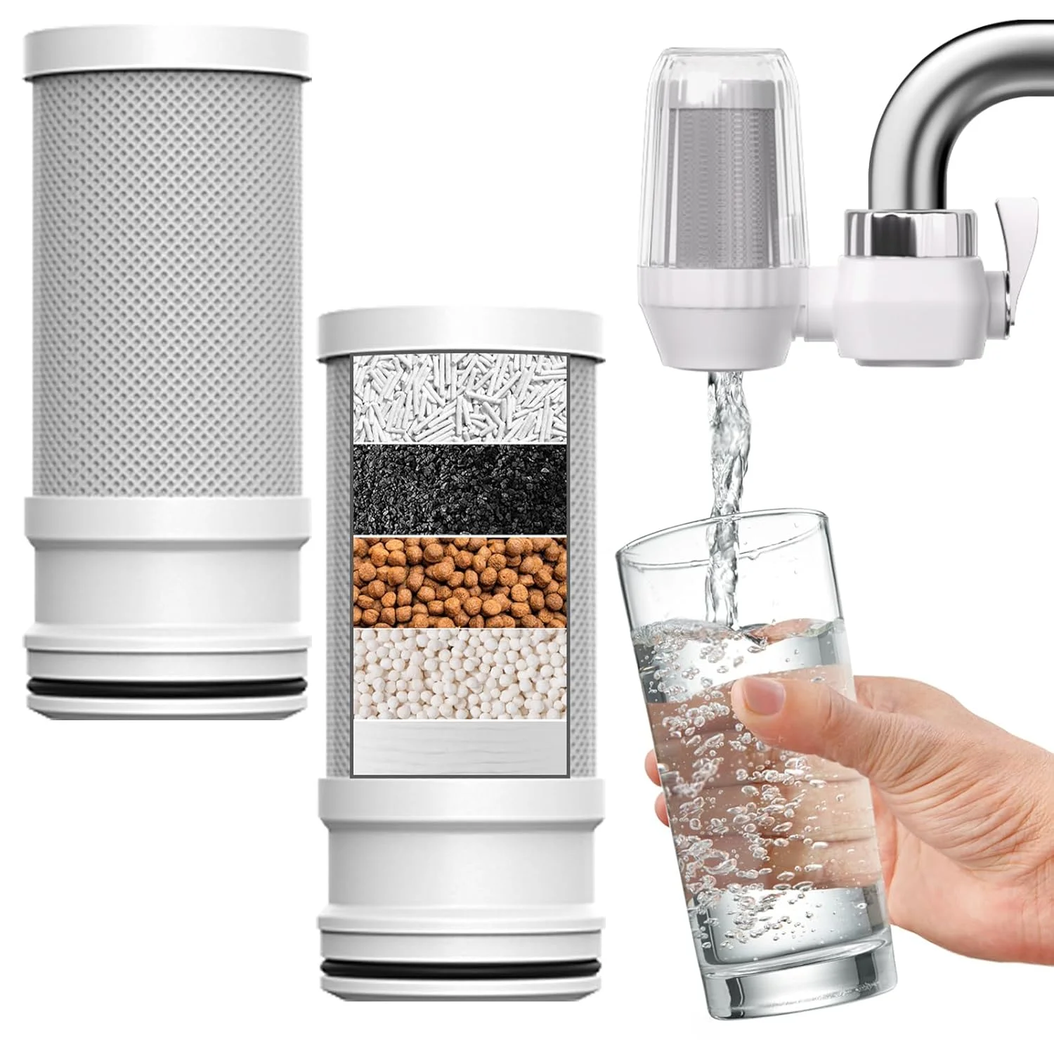 فیلتر آب سینک URbazaar بسته 2 عددی، فیلتر جایگزین شیر آب، فیلتر تصفیه آب شیر، سیستم تصفیه آب، کاهش کلر، بو و ناخالصی های نامطبوع (2 عدد فیلتر جایگزین)