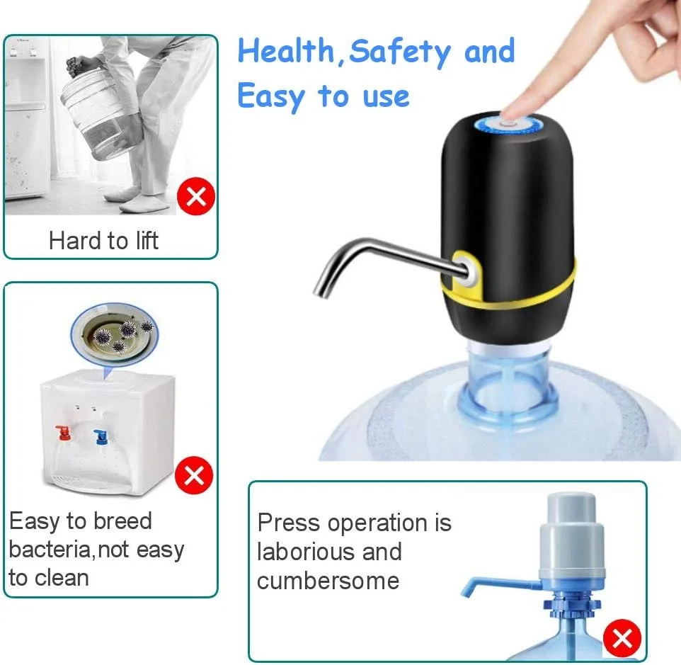 آبسردکن 5 گالن USonline911، پمپ برقی ارتقا یافته 2020، پمپ آب آشامیدنی اتوماتیک شارژ USB برای گالن های 2-5، بطری قابل حمل برای خانه، دفتر، فعالیت های خارج از منزل