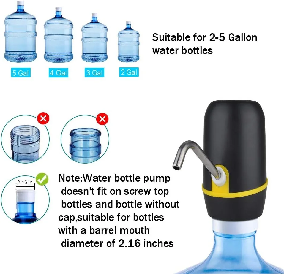 آبسردکن 5 گالن USonline911، پمپ برقی ارتقا یافته 2020، پمپ آب آشامیدنی اتوماتیک شارژ USB برای گالن های 2-5، بطری قابل حمل برای خانه، دفتر، فعالیت های خارج از منزل