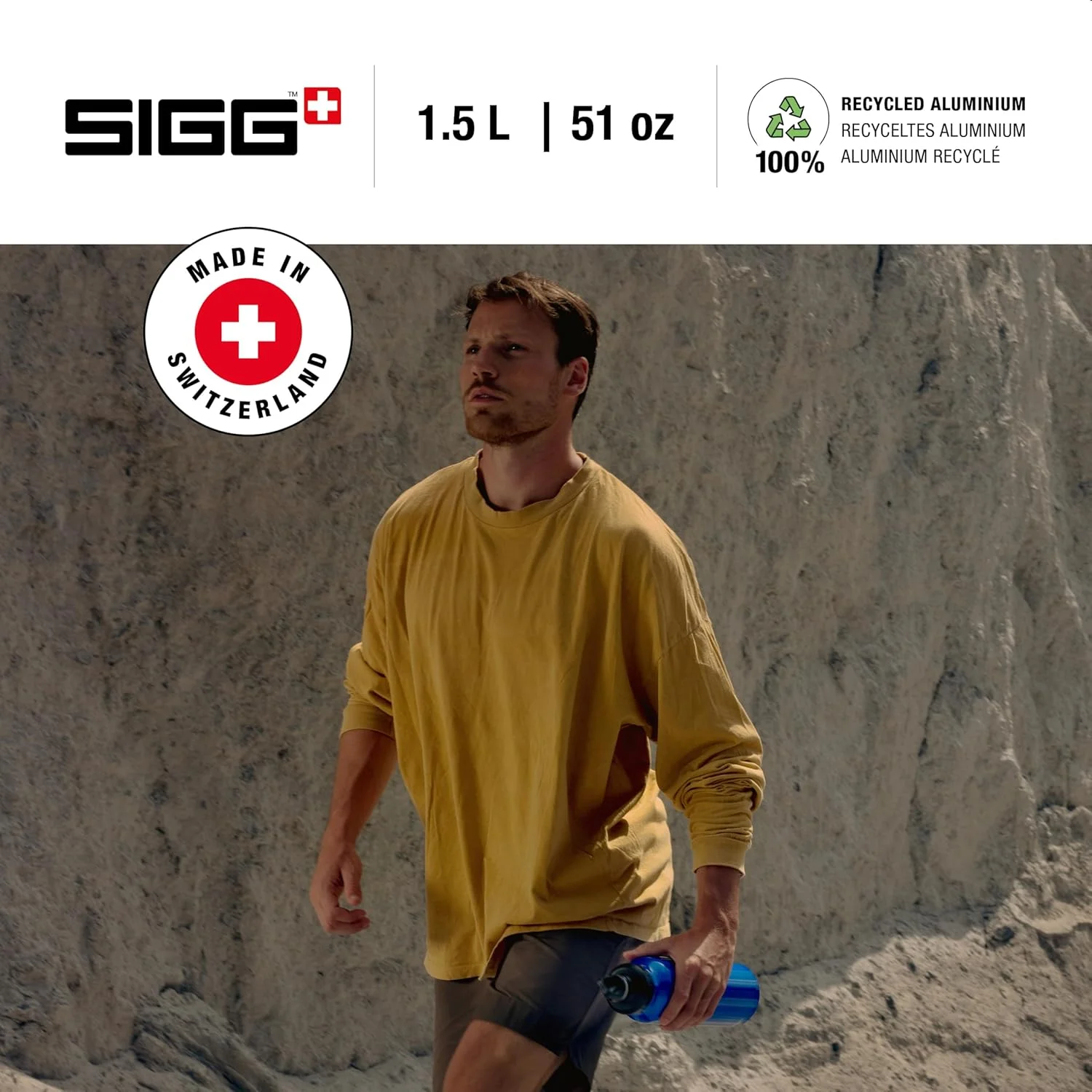 بطری آب SIGG WMB Traveller آبی تیره (1.5 لیتر)، بطری فلزی بدون آلودگی و ضد نشت، بطری آلومینیومی سبک وزن برای ورزش