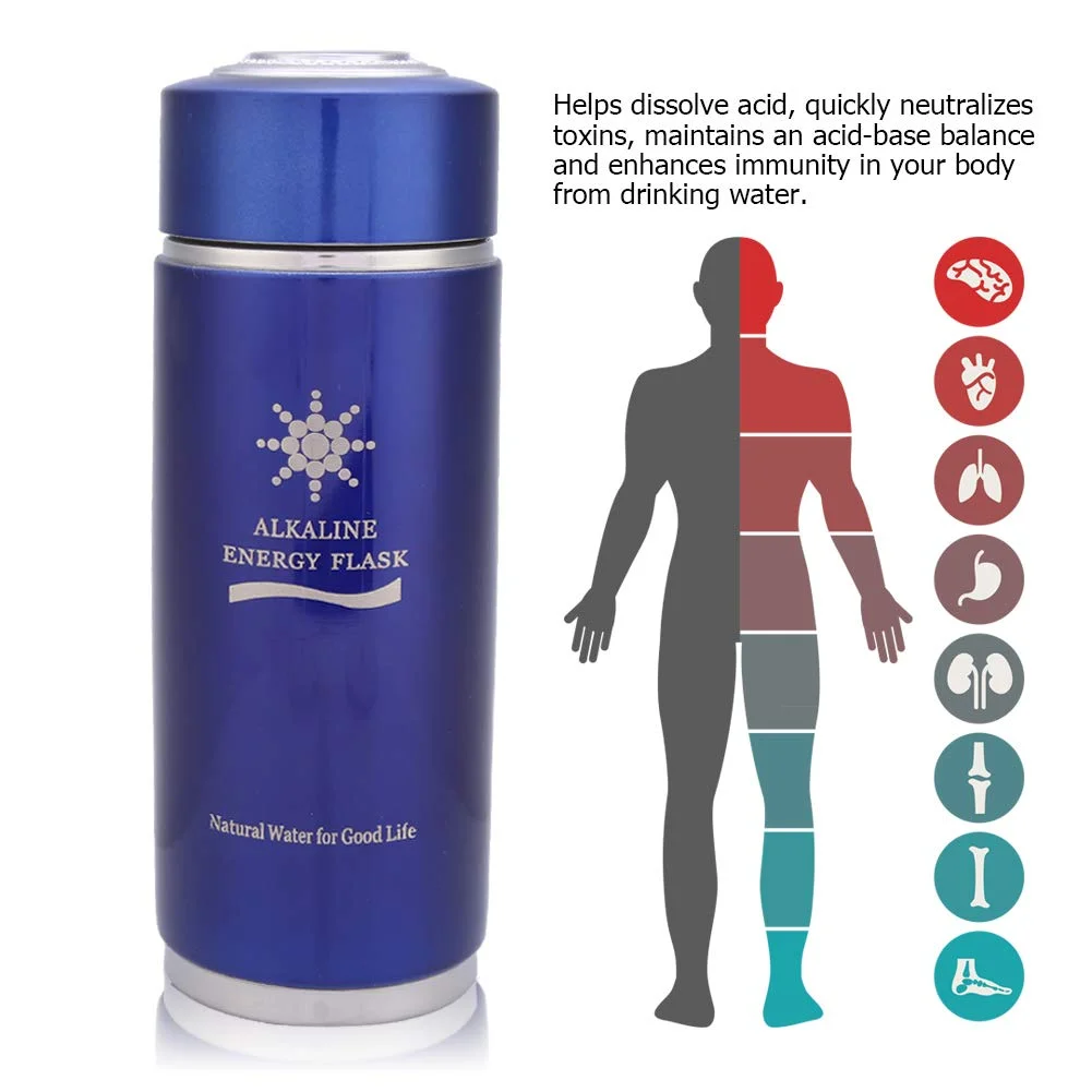 بطری آب قلیایی استیل F&Y: فلاسک یونیزه کننده انرژی زیستی نانو قابل حمل برای نوشیدن، افزایش سطح pH، ایده آل برای مسافرت و باشگاه (آبی)