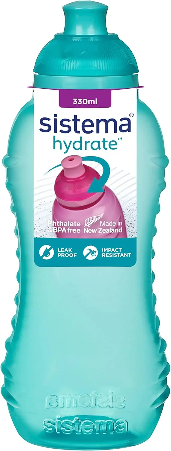 بطری آب کودکانه Sistema Twist 'n' Sip Squeeze، بطری آب ضد نشت، 330 میلی لیتر، بدون BPA، رنگ های متنوع