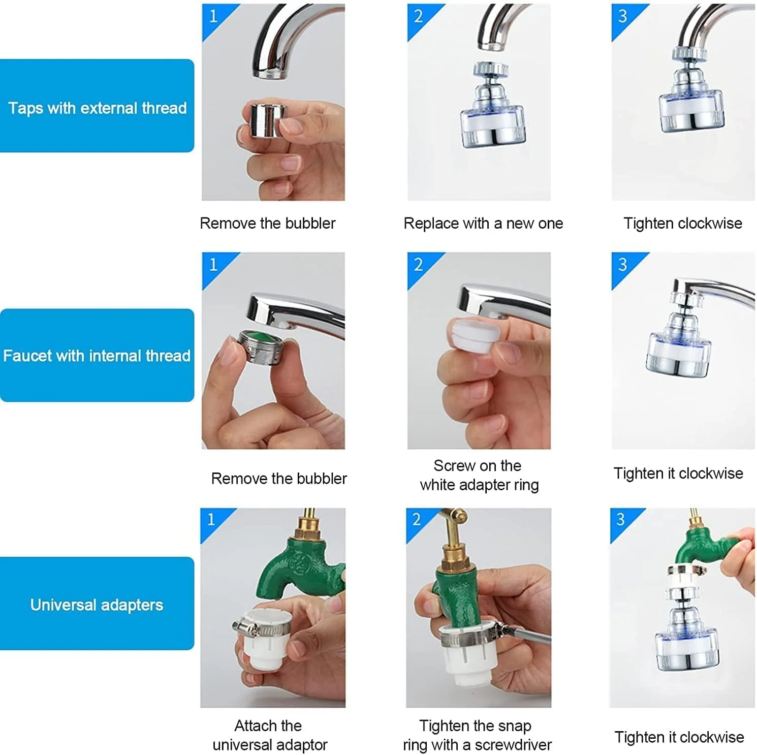 شیر آب فیلتر دار سینک SYOSI، فیلتر شیر آب، چرخش 360 درجه، تصفیه کننده آب آشپزخانه، حذف کلر، فلوراید، فلزات سنگین و سختی آب برای خانه، حمام و آشپزخانه (2 عدد) شیر آب فیلتر دار سینک SYOSI، فیلتر شیر آب، چرخش 360 درجه، تصفیه کننده آب آشپزخانه، حذف کلر، فلوراید، فلزات سنگین و سختی آب برای خانه، حمام و آشپزخانه (2 عدد)