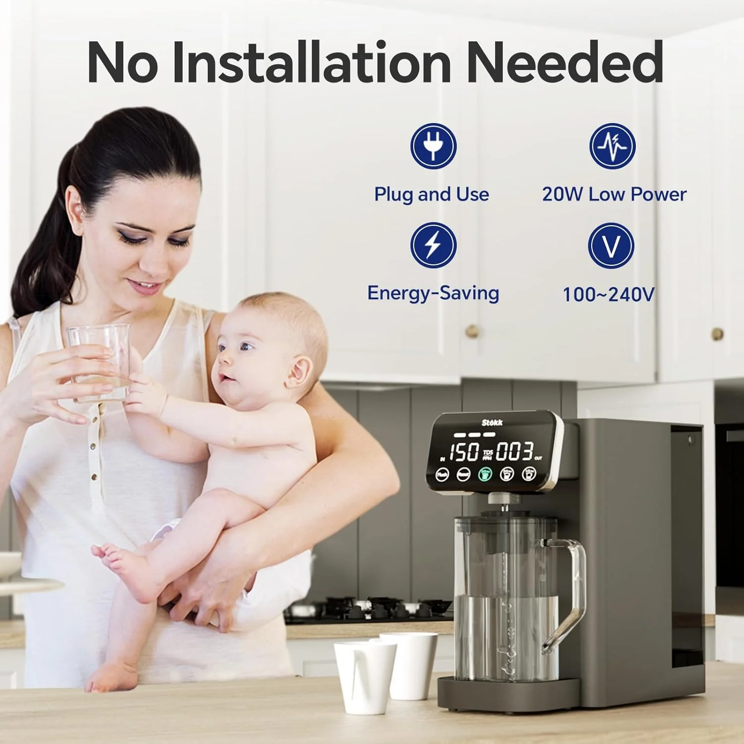 دستگاه تصفیه آب اسمز معکوس رومیزی Stokk E1، سیستم تصفیه آب 5 مرحله ای RO، دارای گواهینامه NSF/ANSI 58، کاهش دهنده کلر و طعم نامطبوع PFAS، دستگاه تصفیه آب قابل حمل بدون نیاز به نصب برای خانه و محل کار دستگاه تصفیه آب اسمز معکوس رومیزی Stokk E1، سیستم تصفیه آب 5 مرحله ای RO، دارای گواهینامه NSF/ANSI 58، کاهش دهنده کلر و طعم نامطبوع PFAS، دستگاه تصفیه آب قابل حمل بدون نیاز به نصب برای خانه و محل کار