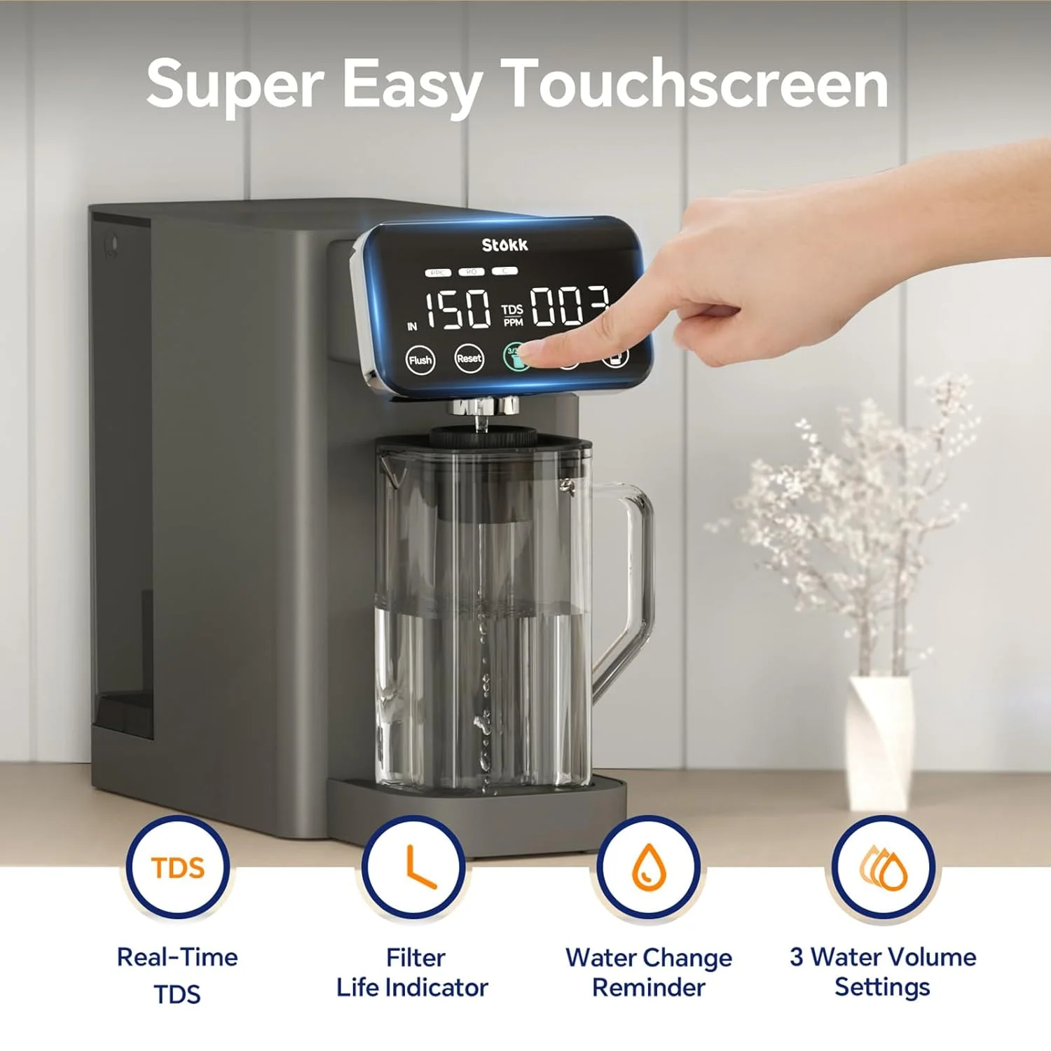 دستگاه تصفیه آب اسمز معکوس رومیزی Stokk E1، سیستم تصفیه آب 5 مرحله ای RO، دارای گواهینامه NSF/ANSI 58، کاهش دهنده کلر و طعم نامطبوع PFAS، دستگاه تصفیه آب قابل حمل بدون نیاز به نصب برای خانه و محل کار دستگاه تصفیه آب اسمز معکوس رومیزی Stokk E1، سیستم تصفیه آب 5 مرحله ای RO، دارای گواهینامه NSF/ANSI 58، کاهش دهنده کلر و طعم نامطبوع PFAS، دستگاه تصفیه آب قابل حمل بدون نیاز به نصب برای خانه و محل کار