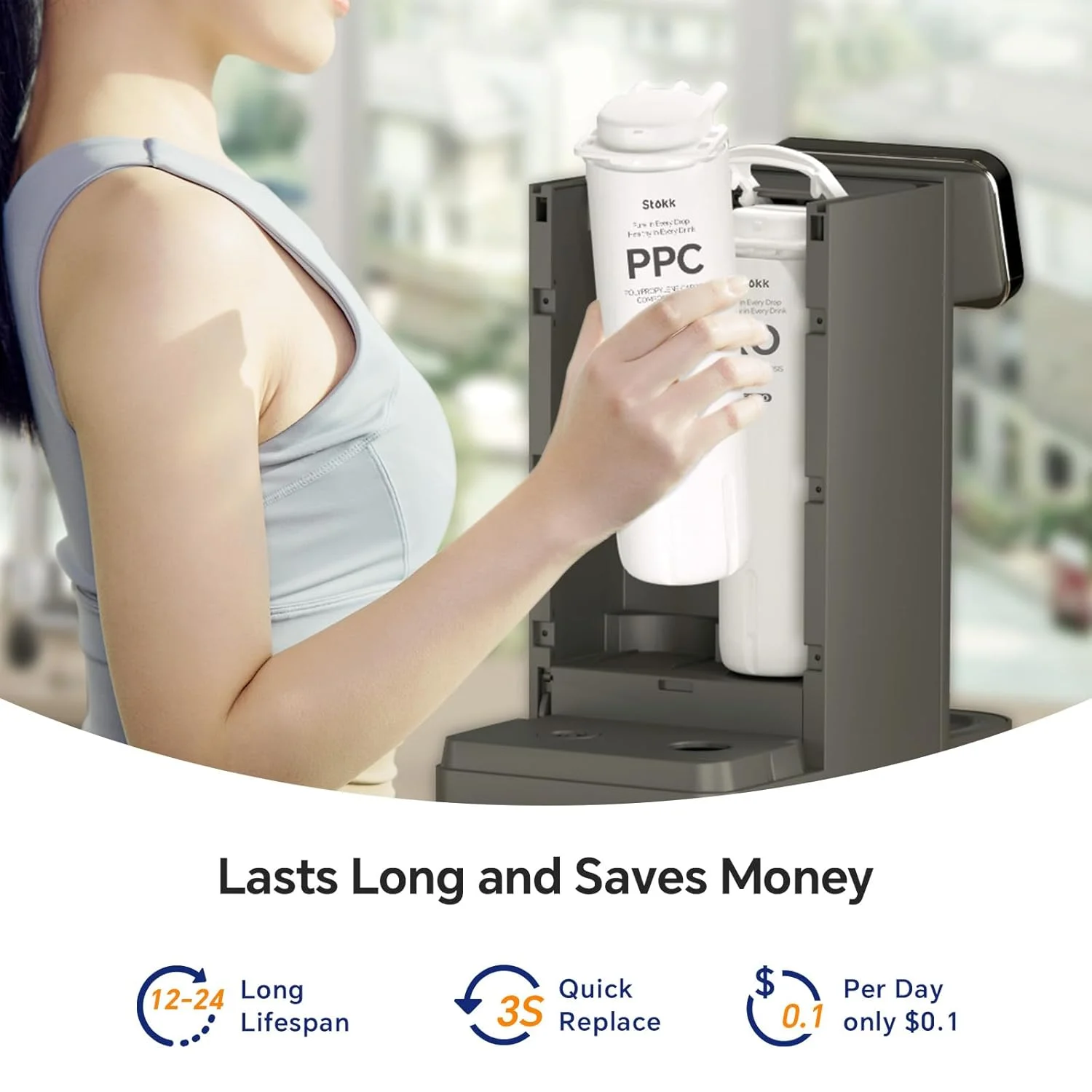 دستگاه تصفیه آب اسمز معکوس رومیزی Stokk E1، سیستم تصفیه آب 5 مرحله ای RO، دارای گواهینامه NSF/ANSI 58، کاهش دهنده کلر و طعم نامطبوع PFAS، دستگاه تصفیه آب قابل حمل بدون نیاز به نصب برای خانه و محل کار دستگاه تصفیه آب اسمز معکوس رومیزی Stokk E1، سیستم تصفیه آب 5 مرحله ای RO، دارای گواهینامه NSF/ANSI 58، کاهش دهنده کلر و طعم نامطبوع PFAS، دستگاه تصفیه آب قابل حمل بدون نیاز به نصب برای خانه و محل کار