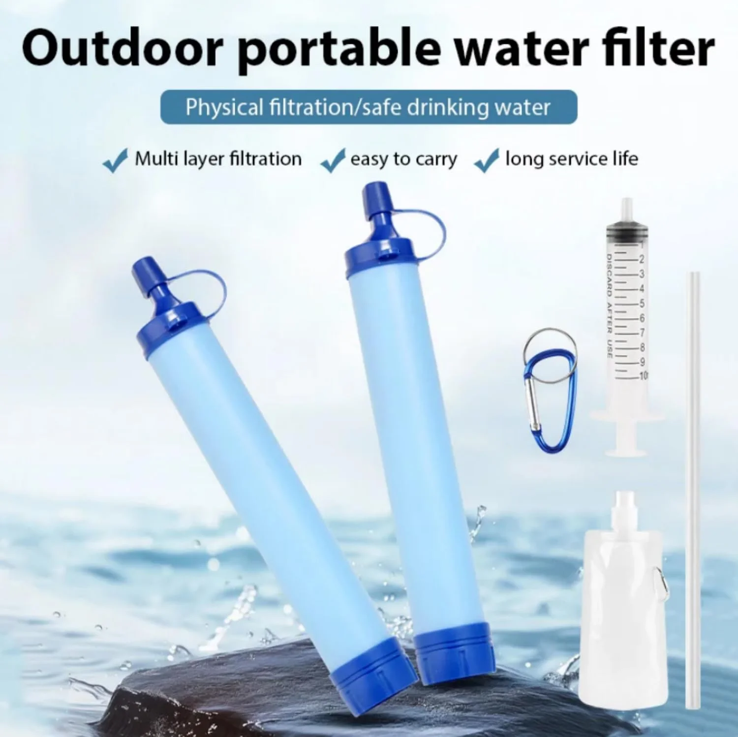 نی تصفیه آب شخصی SKEIDO، نی تصفیه آب کوچک، آمادگی اضطراری، تجهیزات بقای اضطراری قابل حمل، فیلتر آب شخصی برای پیاده روی، کمپینگ و مسافرت