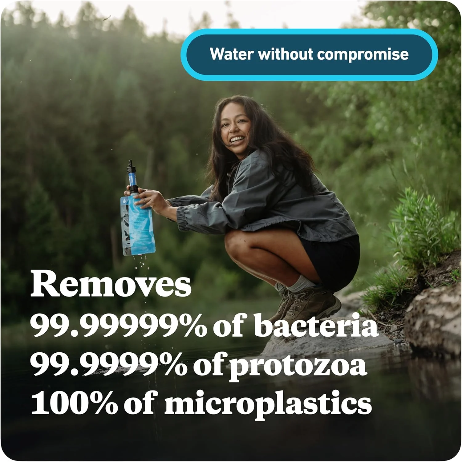 سیستم تصفیه آب کوچک Sawyer Products SP340 Mini، فقط فیلتر و پیستون تمیز کننده، تک، آبی فیروزه ای