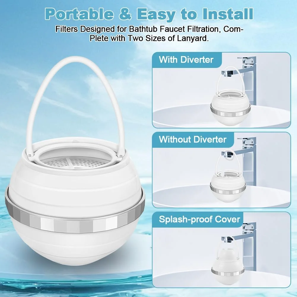 فیلتر حمام برای نوزادان و بزرگسالان، فیلتر آب حمام برای وان، حذف آلاینده ها برای پوست، مو و ناخن های نرم تر، فیلتر حمام قابل حمل با توپ دوش و برس شامپو