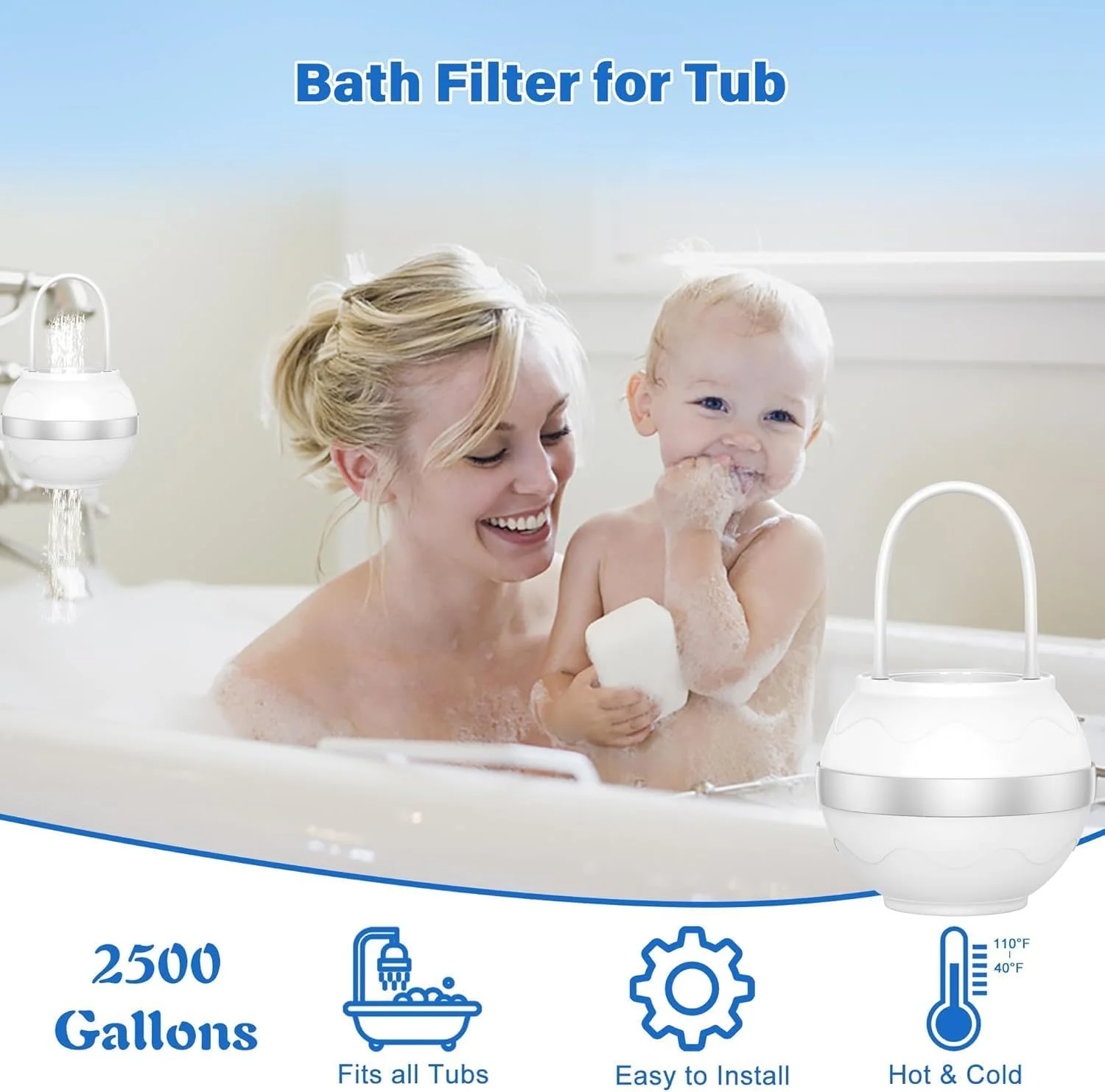 فیلتر حمام برای نوزادان و بزرگسالان، فیلتر آب حمام برای وان، حذف آلاینده ها برای پوست، مو و ناخن های نرم تر، فیلتر حمام قابل حمل با توپ دوش و برس شامپو