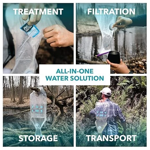 پوری‌بگ: سیستم تصفیه آب برای کمپینگ، پیاده‌روی، بقا، مسافرت، کوله‌گردی و آمادگی در شرایط اضطراری. فیلتر/تصفیه‌کننده قابل حمل، ایده‌آل برای ذخیره آب و مسافرت، 10 لیتر (2.5 گالن)