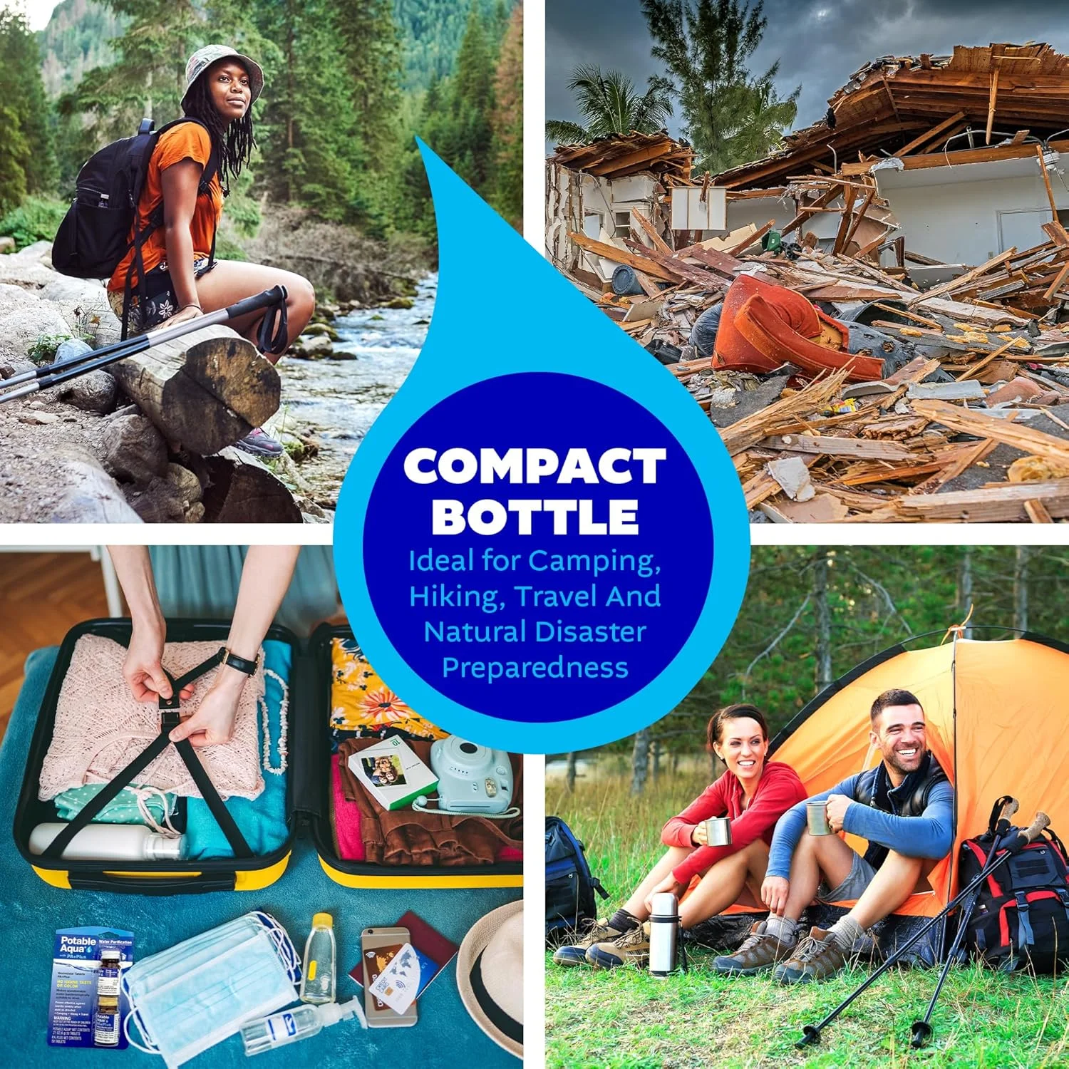 قرص های تصفیه آب Potable Aqua با PA Plus، راه حل قابل حمل و موثر برای کمپینگ، پیاده روی، شرایط اضطراری، بلایای طبیعی و سفرهای بین المللی، دو بطری 50 عددی