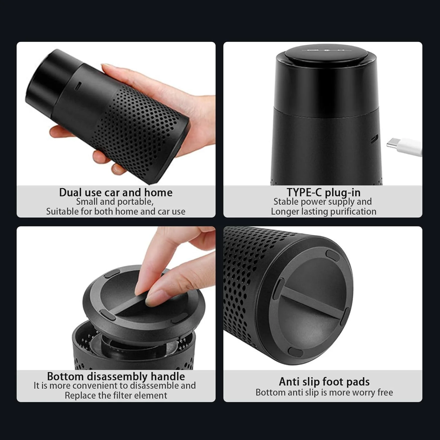 دستگاه تصفیه هوای خودرو، تصفیه کننده هوای یونیزه قابل حمل، مینی تصفیه کننده هوا با فیلتر HEPA، عملکرد نورپردازی با چراغ های LED، تصفیه کننده هوای بی صدا، برای خودرو، خانه، دفتر کار، مشکی دستگاه تصفیه هوای خودرو، تصفیه کننده هوای یونیزه قابل حمل، مینی تصفیه کننده هوا با فیلتر HEPA، عملکرد نورپردازی با چراغ های LED، تصفیه کننده هوای بی صدا، برای خودرو، خانه، دفتر کار، مشکی