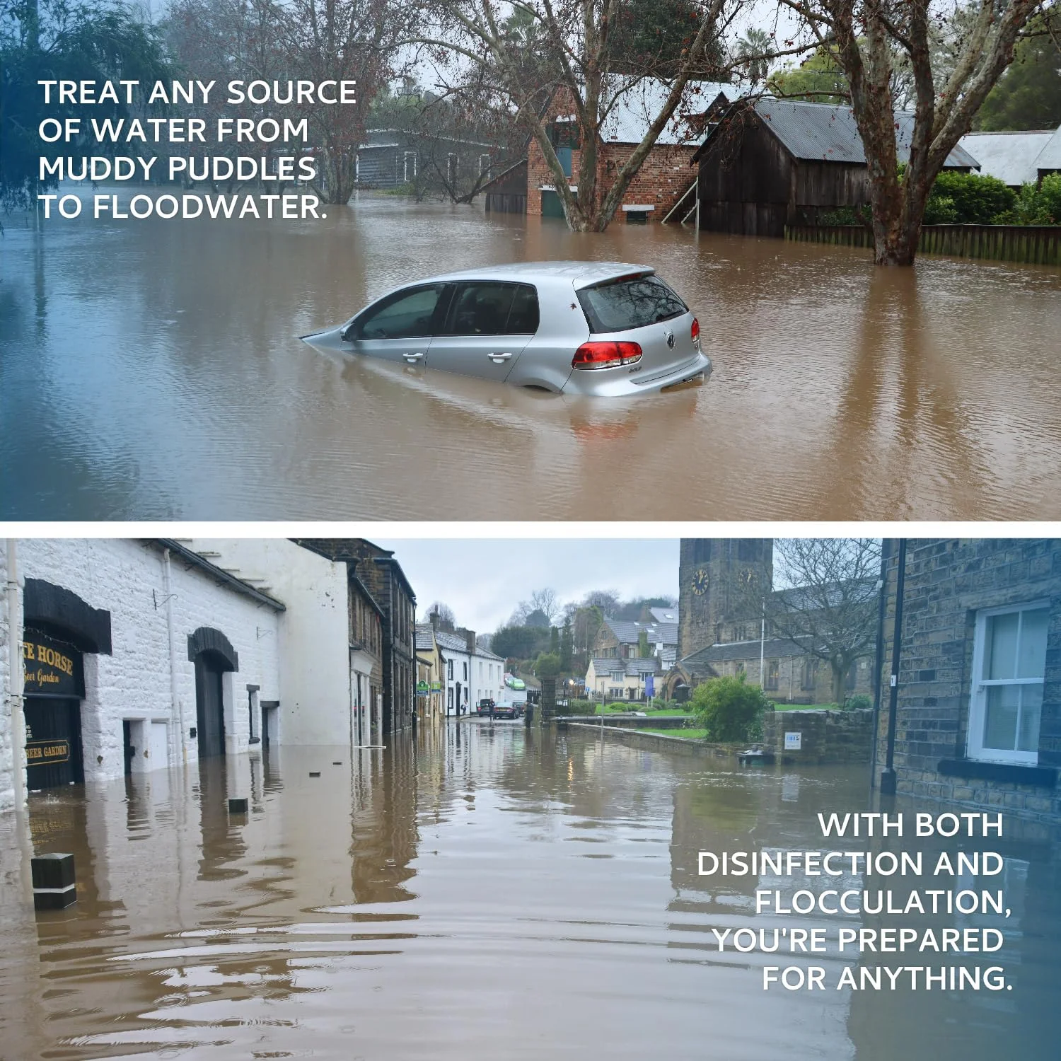 پودر تصفیه آب قابل حمل P&G. بسته های پودر تصفیه آب اضطراری برای کمپینگ، پیاده روی، کوله گردی، شکار و مسافرت. (بسته 4 عددی)