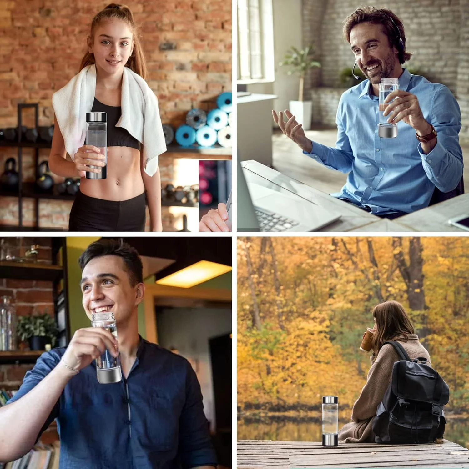 بطری قابل حمل تولید کننده آب هیدروژنه با فناوری SPE و PEM، تولید کننده یونیزه قلیایی USB قابل شارژ، بطری شیشه ای آب غنی از هیدروژن برای نوشیدن روزانه در خانه و تناسب اندام