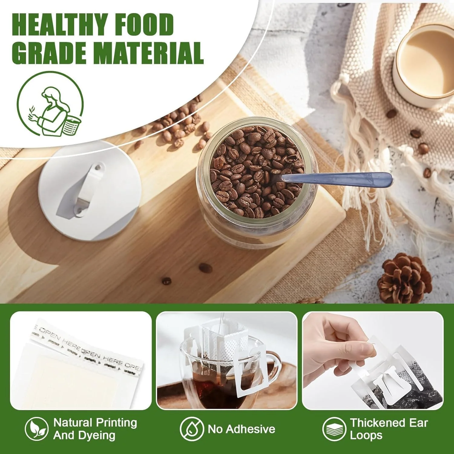 کیسه فیلتر قهوه کاغذی قابل حمل، 100 عدد کیسه قهوه چکه ای آویز گوش، فیلتر یکبار مصرف تک نفره برای کمپینگ، کوله گردی، مسافرت، دفتر، خانه، فضای باز