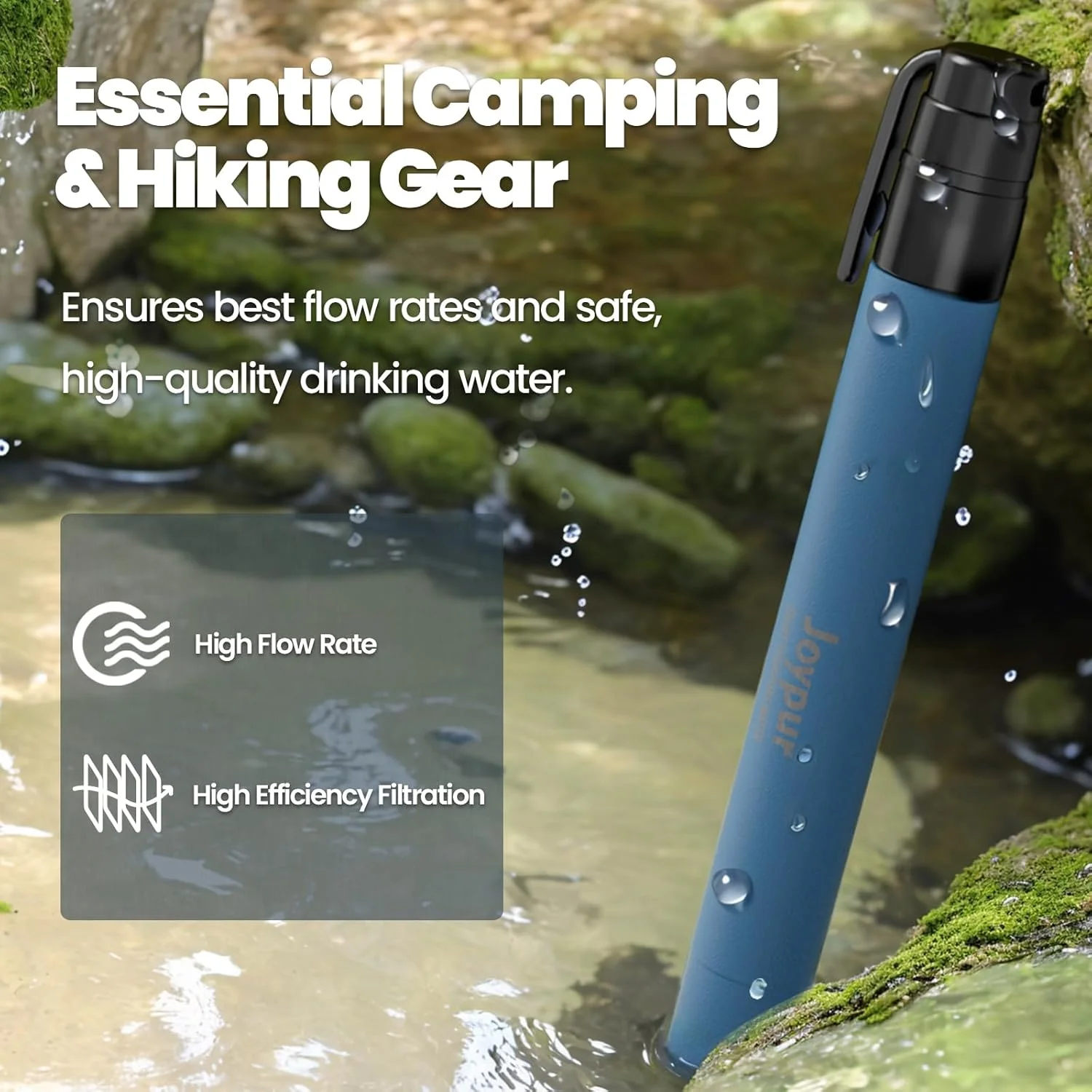 نی تصفیه آب قابل حمل برای بقا، تجهیزات ضروری کمپینگ و پیاده روی، نی تصفیه آب برای مسافرت، دوچرخه سواری و آمادگی در شرایط اضطراری (بسته 4 عددی، 2 آبی + 2 مشکی)