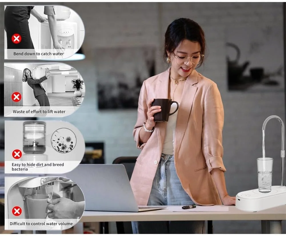 آب سرد کن NALACAL برای بطری 5 گالنی، آب سرد کن کوچک، 6 سطح پمپاژ برای بطری های یونیورسال، آب سرد کن قابل حمل با شارژ Type-C برای خانه، دفتر، فضای باز