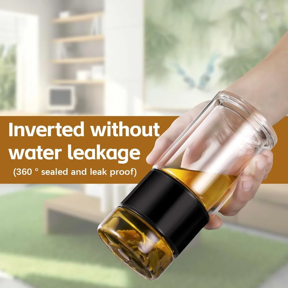 بطری چای Mesen، بطری دمنوش ساز 460 میلی لیتری، ماگ مسافرتی شیشه ای با فیلتر چای استیل ضد زنگ، بطری شیشه ای دو جداره جداکننده آب چای قابل حمل